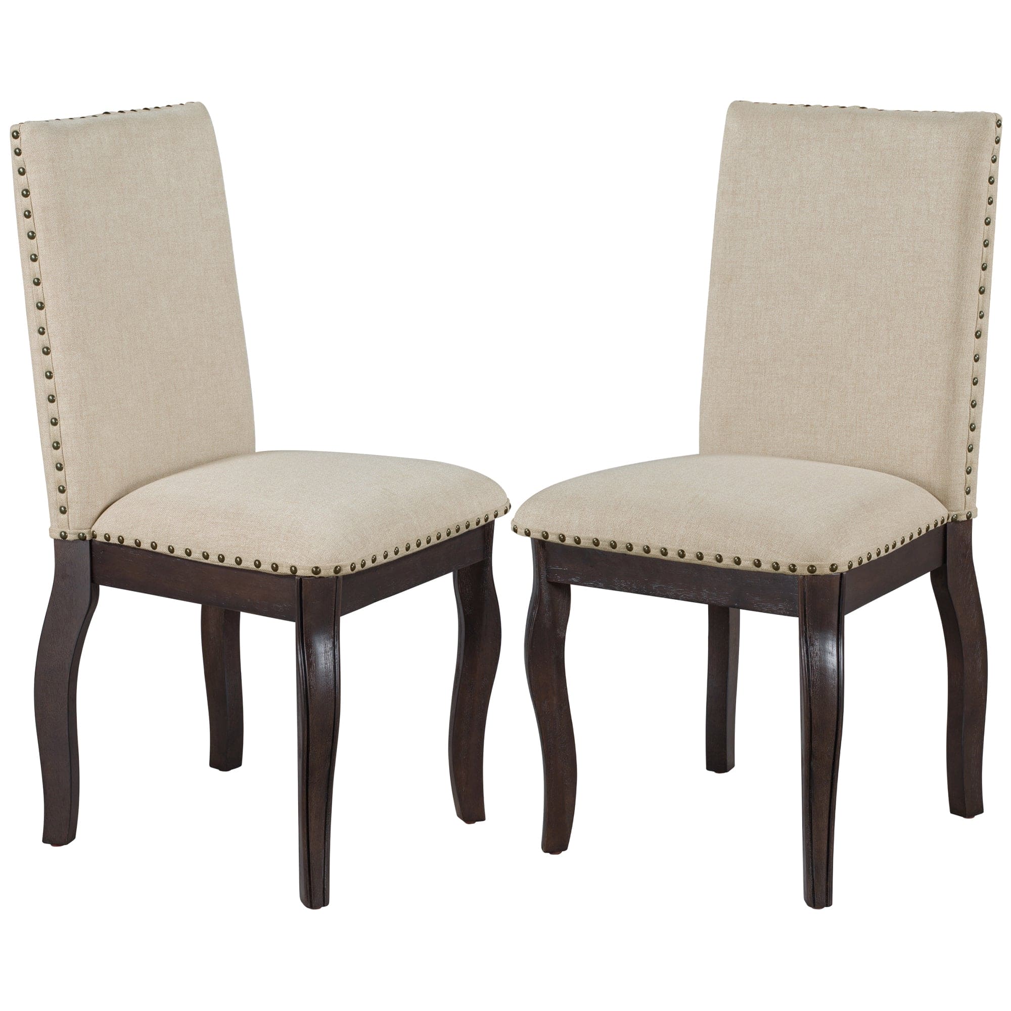 TREXM Set of 4 Dining chairs Wood Upholstered Fabirc Dining Room Chairs with Nailhead (Espresso)