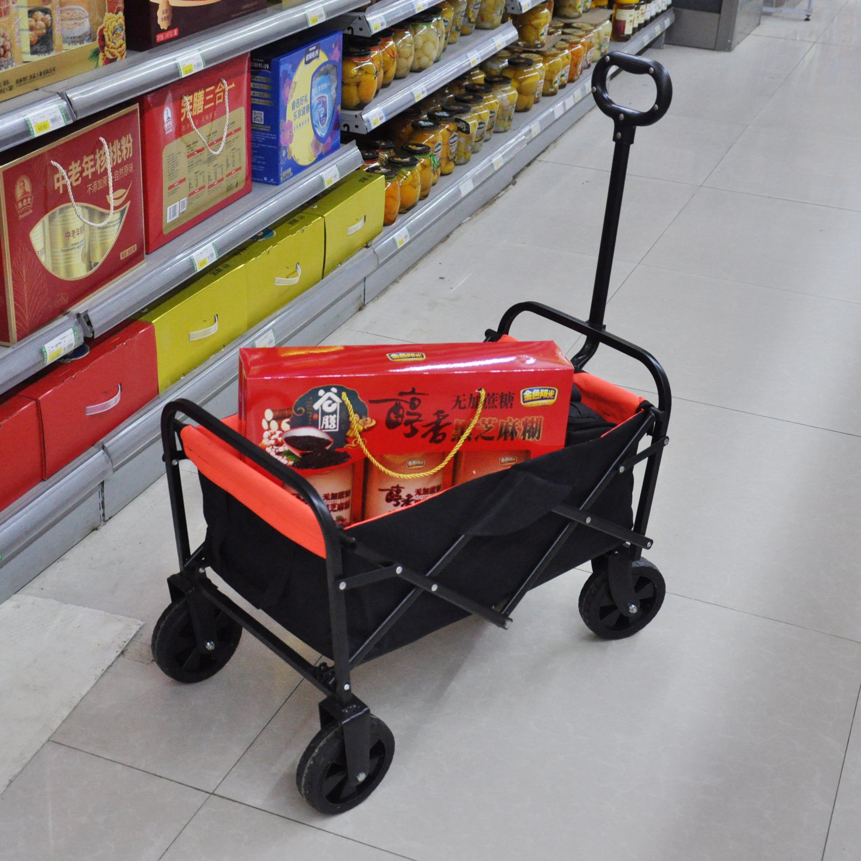 Folding Wagon Garden Shopping Beach Cart （black+yellow）