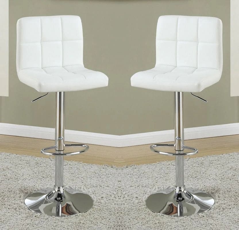 White Faux Leather Bar Stool Counter Height Chairs Set of 2 Adjustable Height Kitchen Island Stools Modern