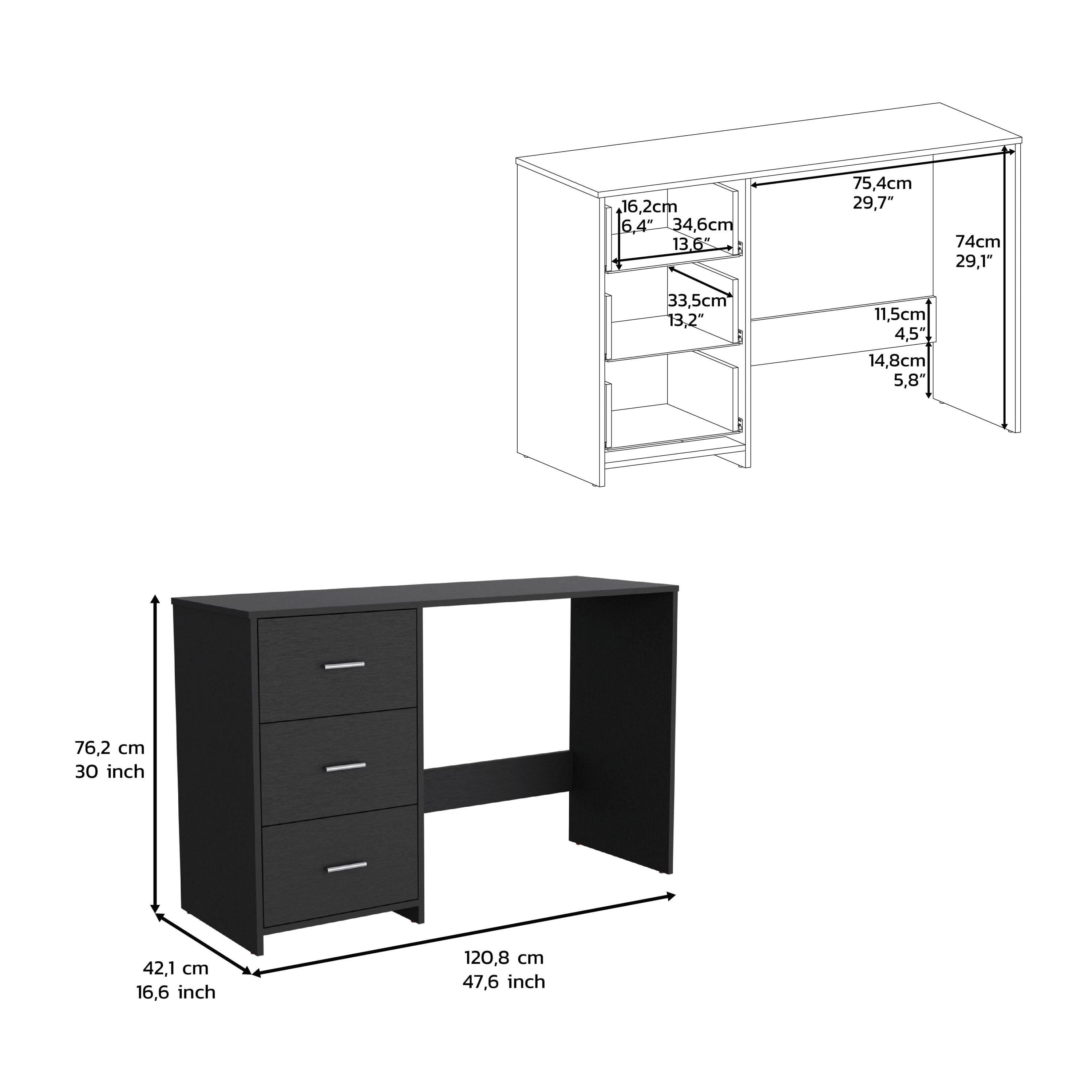 Writting Desk Riverside,Three Drawers, Black Wengue Finish