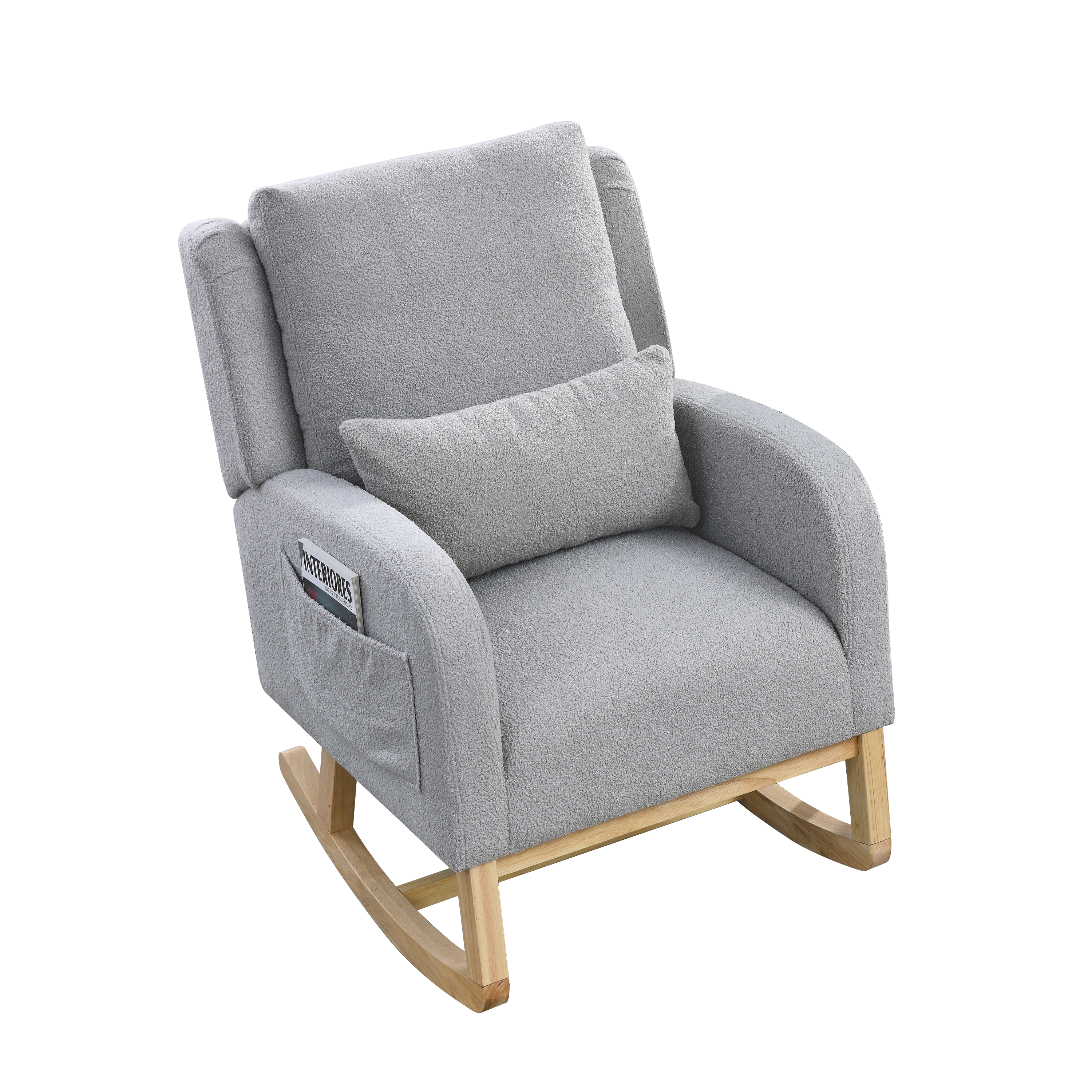 [Video] Welike 27.5 "W Modern Accent High Back Living Room Casual Armchair Rocker with One Lumbar Pillow, Two Side Pockets,Teddy.