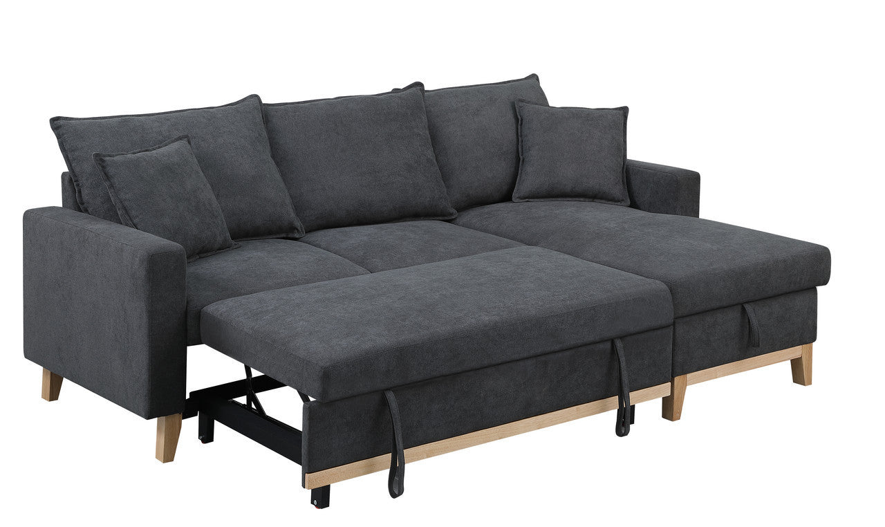 Colton Dark Gray Woven Reversible Sleeper Sectional Sofa with Storage Chaise