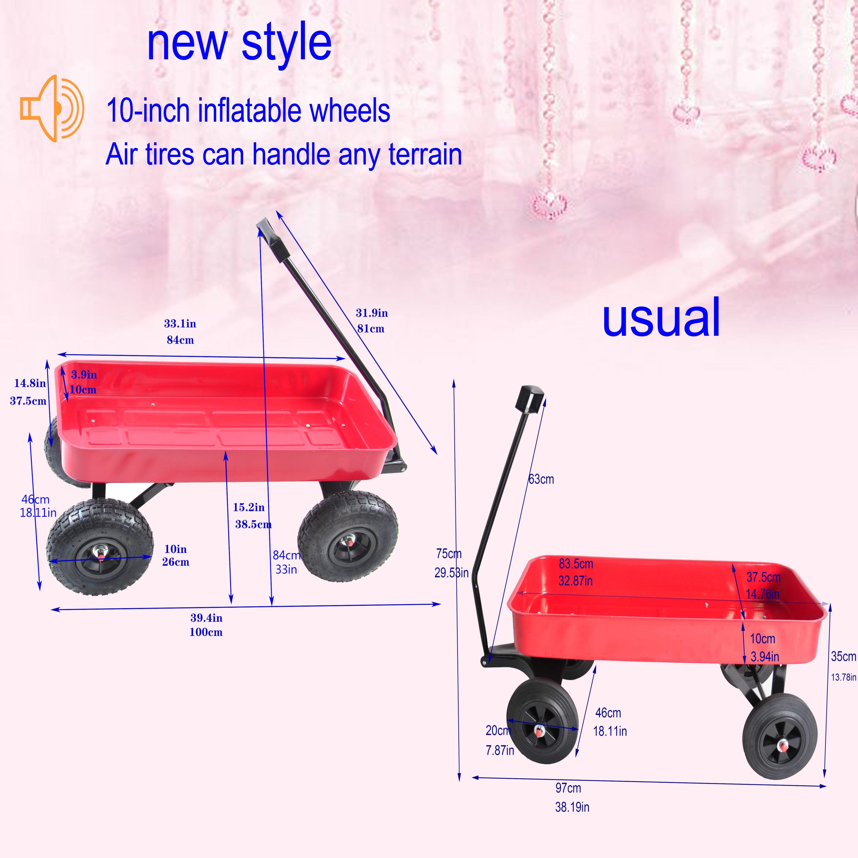 Outdoor Wagon All Terrain Pulling  Air Tires Children Kid Garden