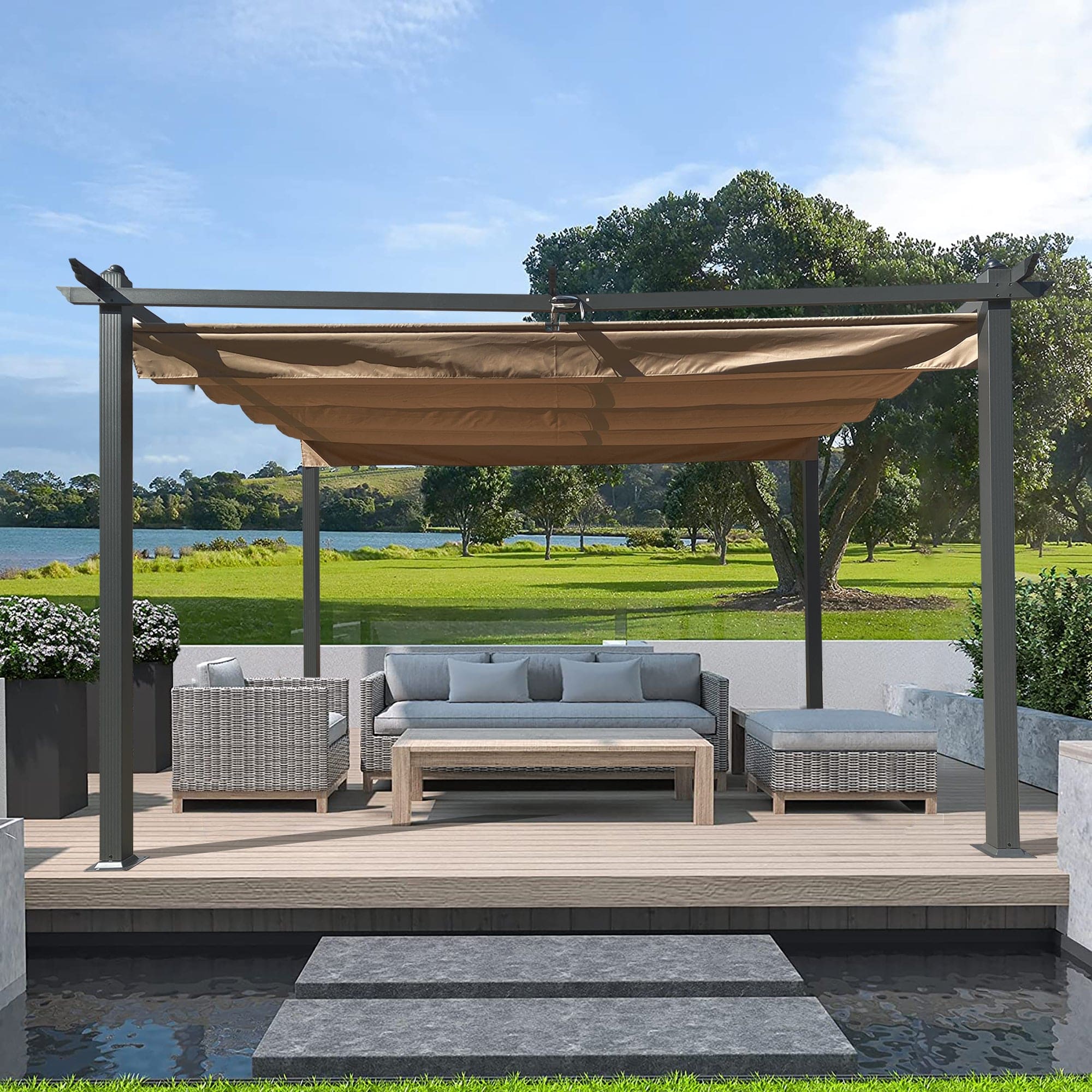 13 x 10 Ft Outdoor Patio Retractable Pergola With Canopy Sun shelter Pergola for Gardens,Terraces,Backyard