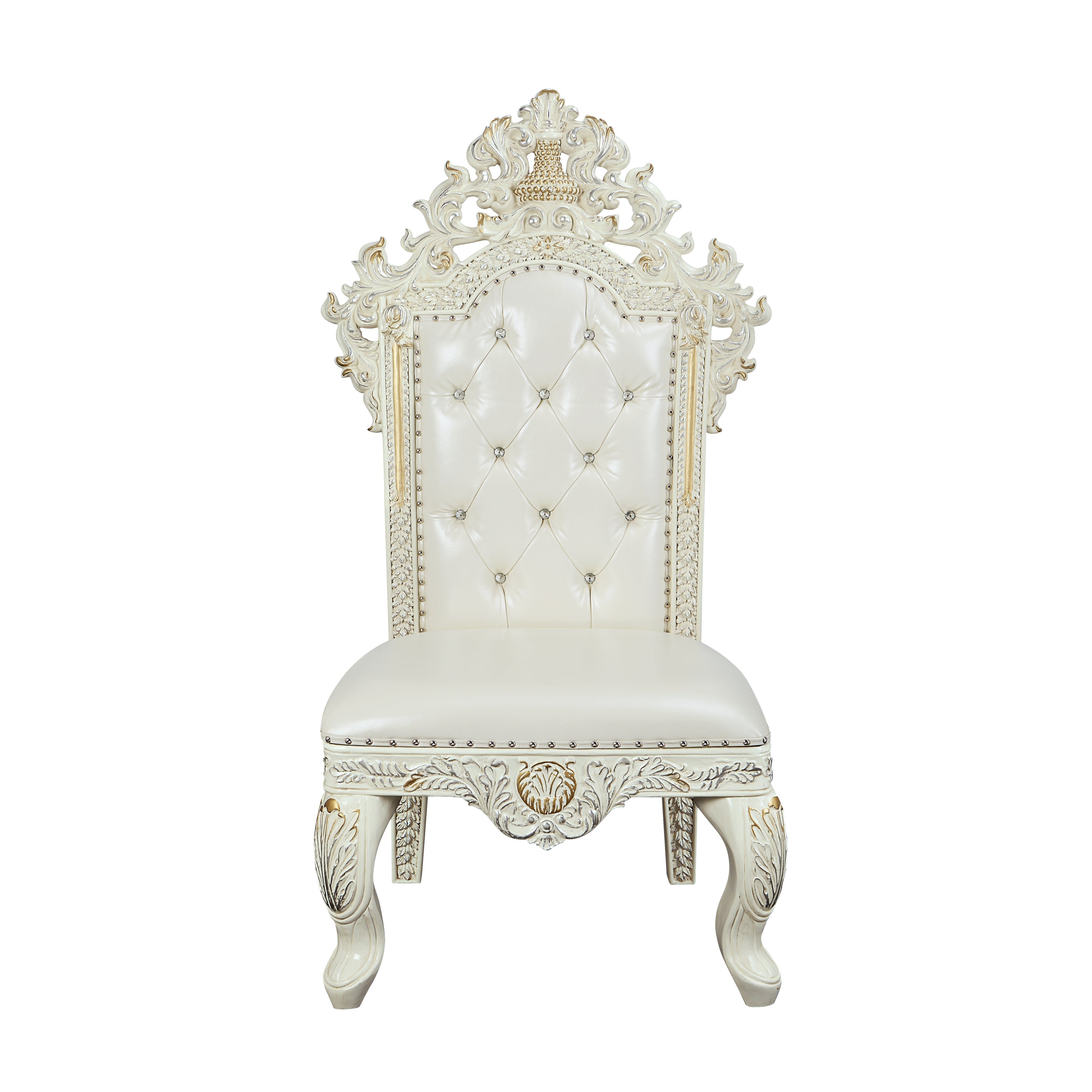 ACME Adara SIDE CHAIR (SET-2) Pearl White PU & Antique White Finish DN01230