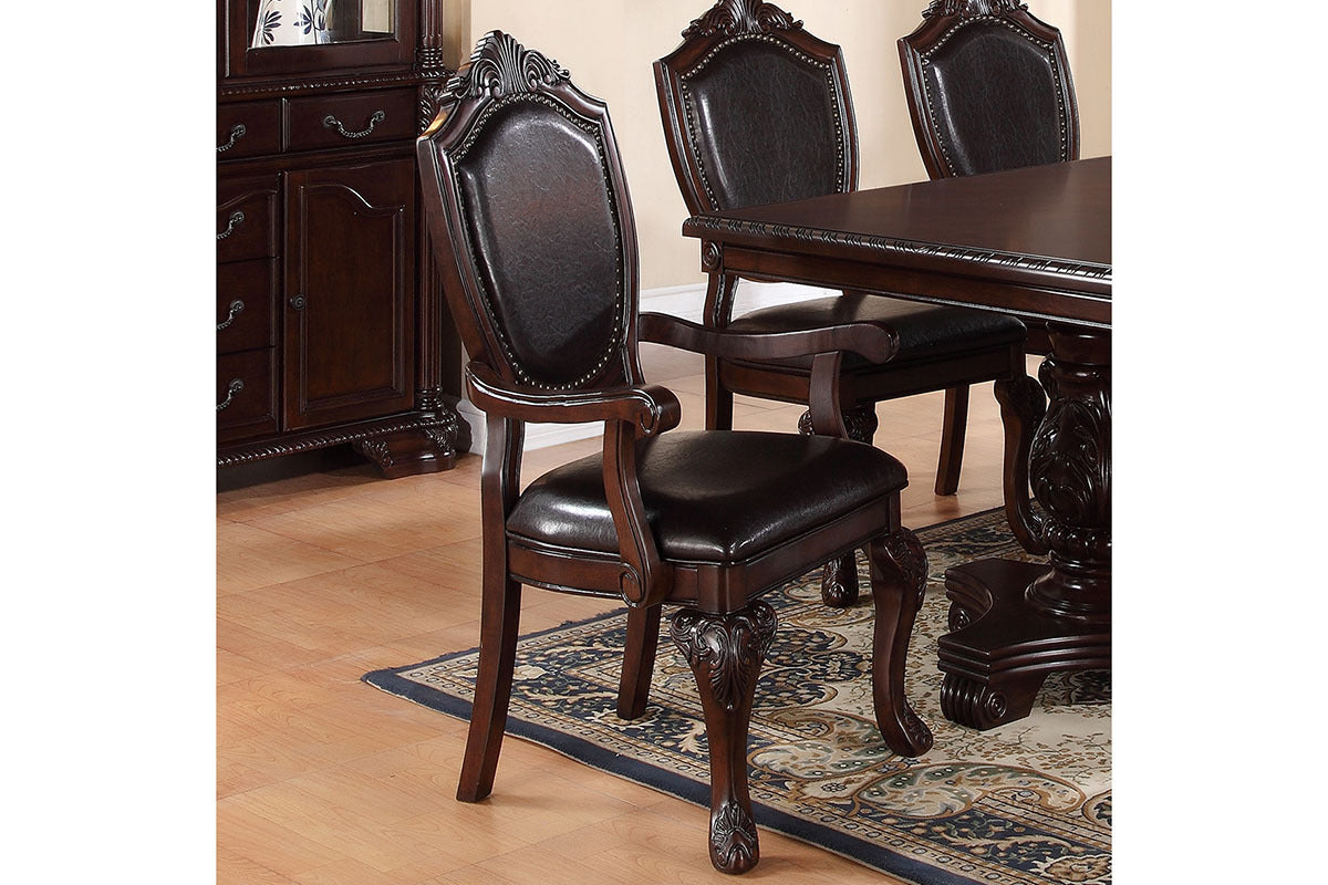 Formal Dining Room Table w Leaf 2x Arm Chairs And 6x Side Chairs Brown 9pc Set Dining Table Double Pedestal Base Royal Rectangle Table