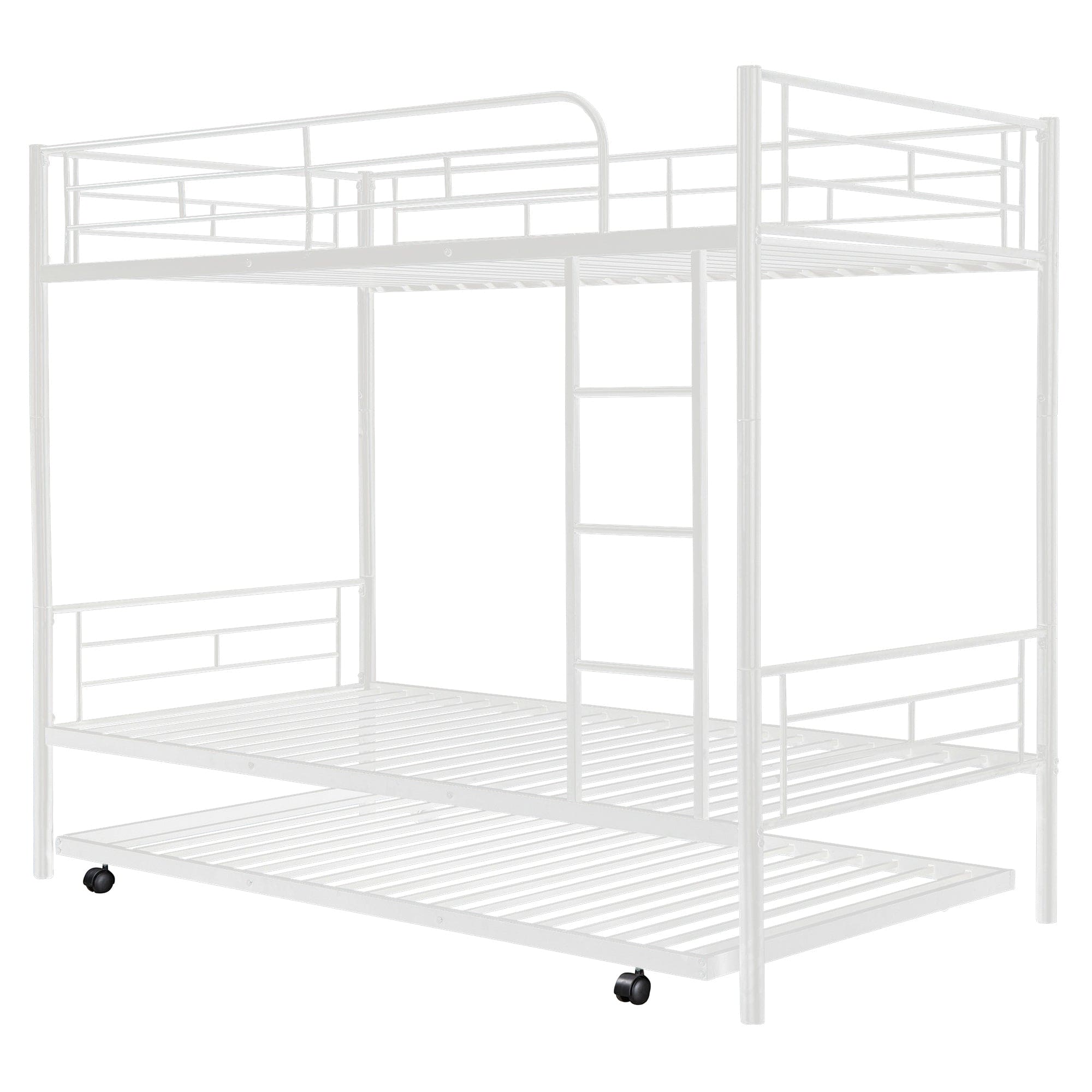 Twin-Over-Twin Metal Bunk Bed With Trundle,Can be Divided into two beds,No Box Spring needed ,White ( old sku: MF194806AAK )