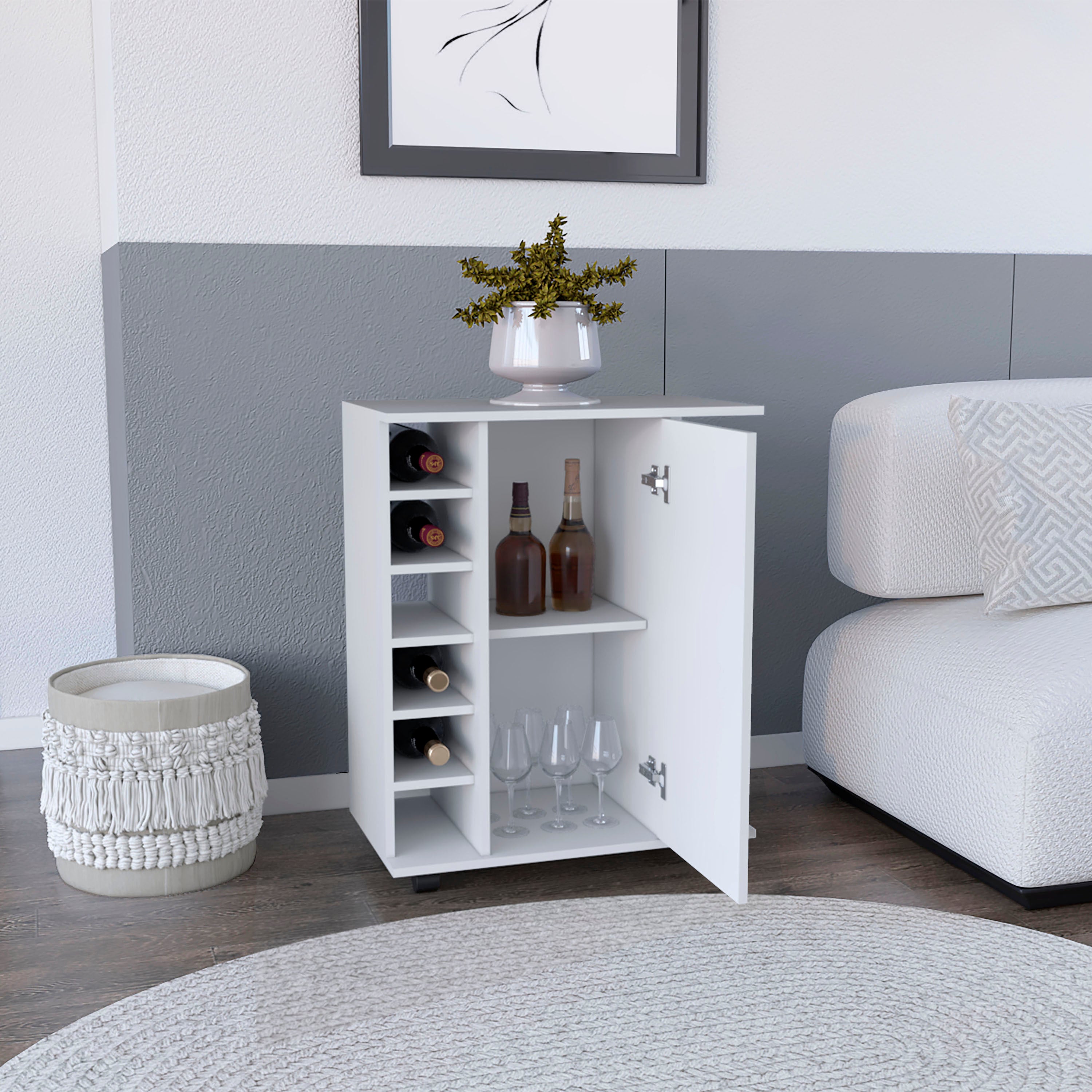 Kitchen Island Wynne with Storage and Cabinet, White / Macadamia Finish