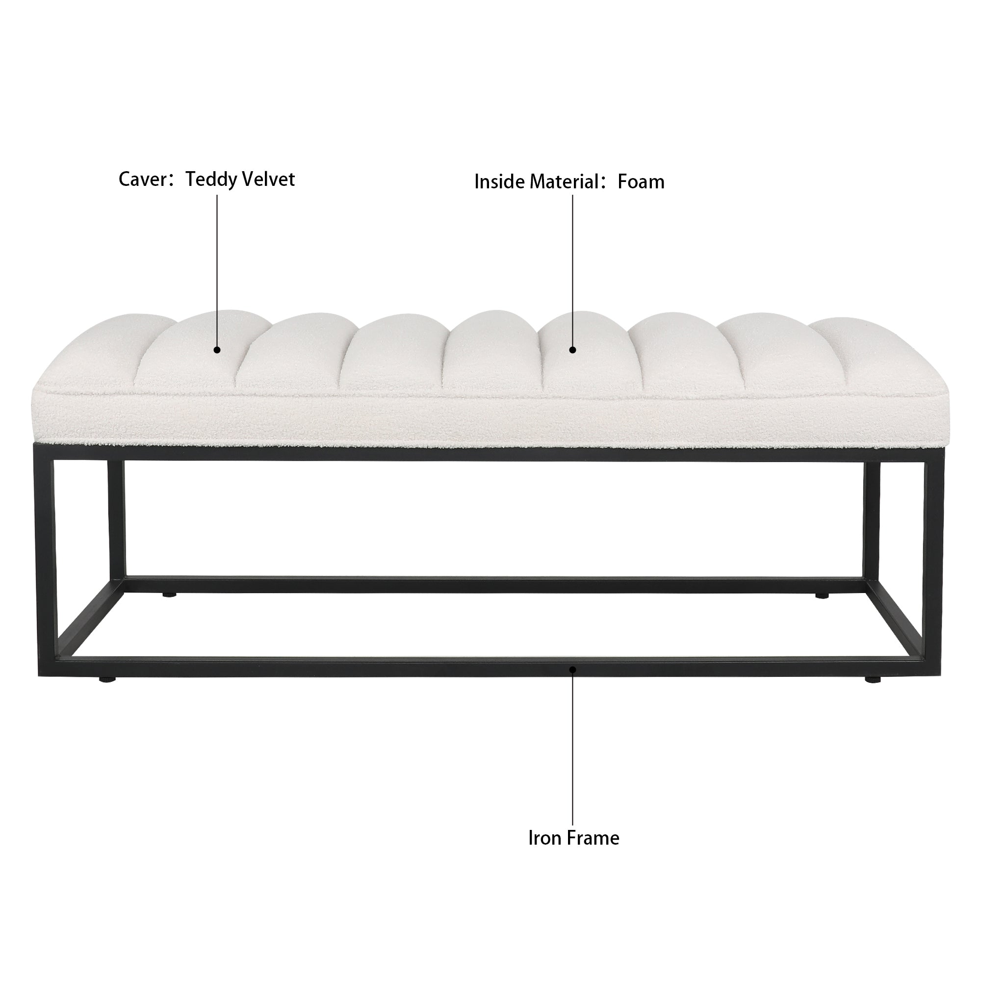 Metal Base Upholstered Bench for Bedroom for Entryway