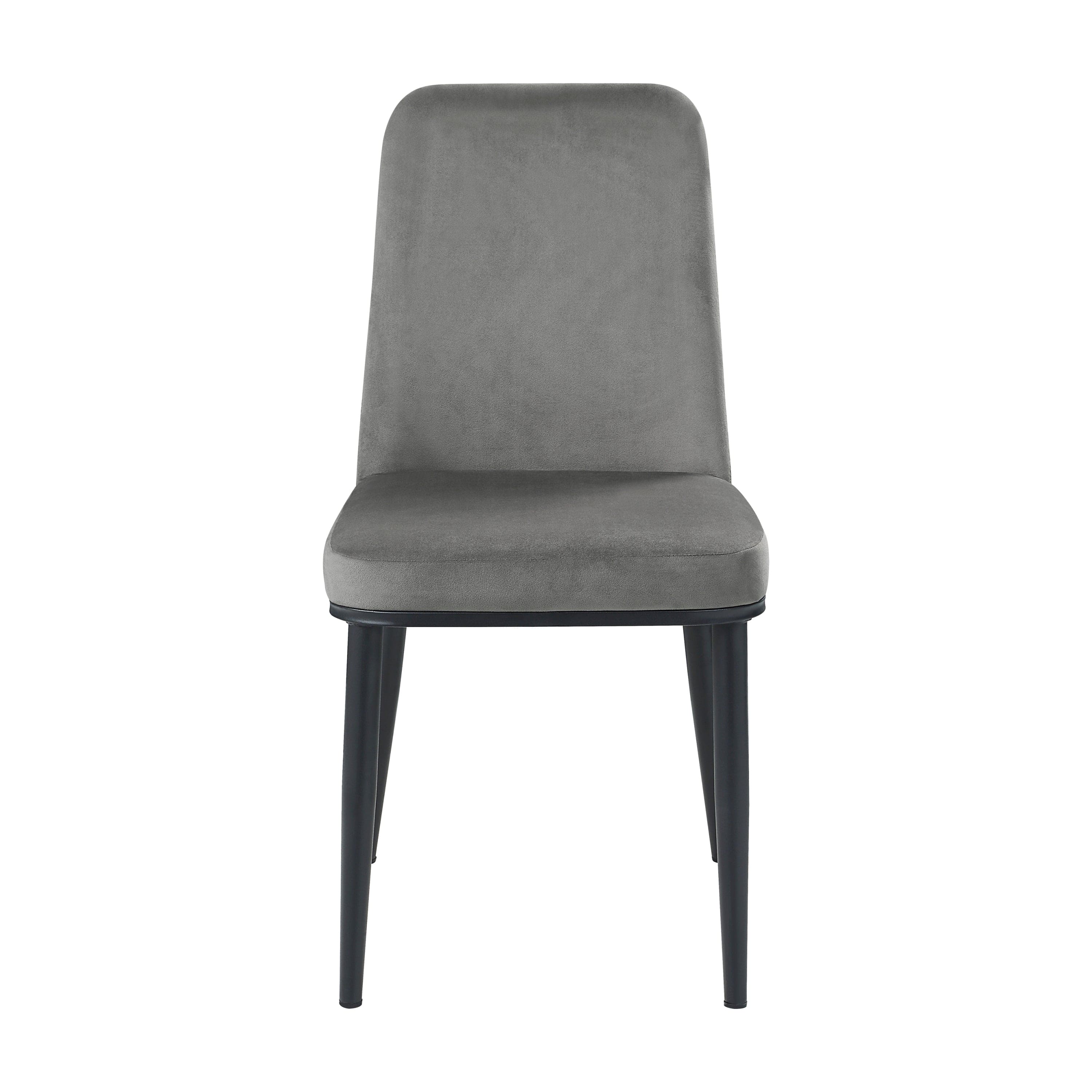 Sleek Design Gray Velvet Side Chairs Set of 2 Modern Dining Furniture Black Metal Legs