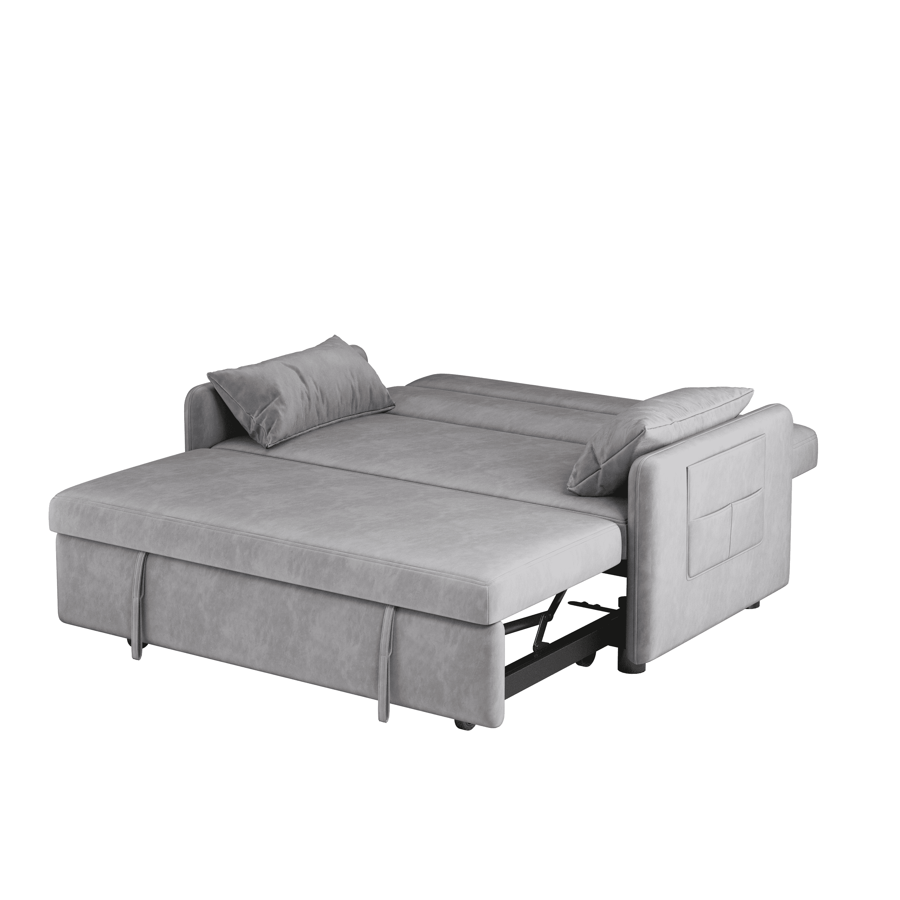 2120 Sofa Pull Out Bed Included Two Pillows 54" Grey Velvet Sofa for Small Spaces