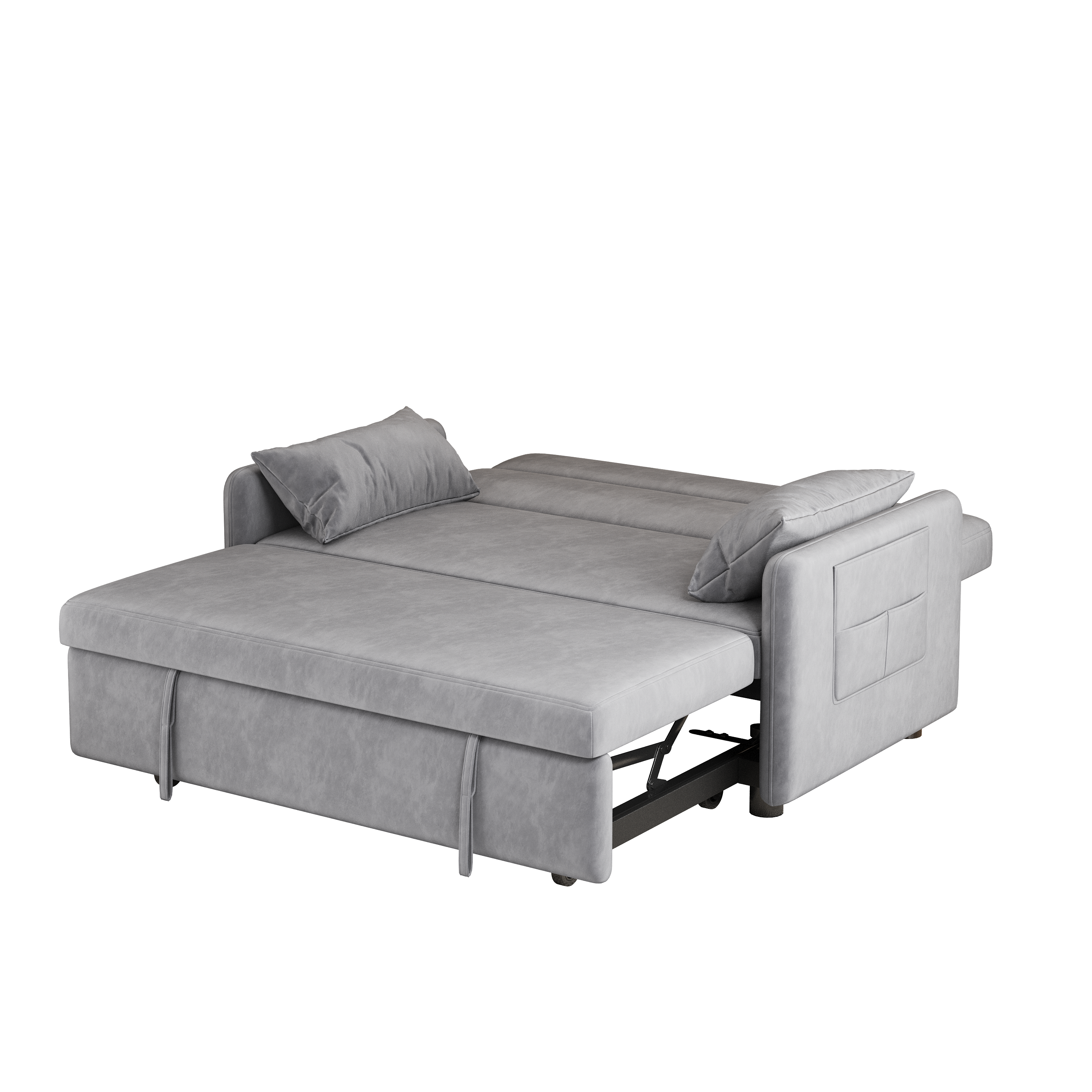 Sofa Pull Out Bed Included Two Pillows 54" Grey Velvet Sofa for Small Spaces