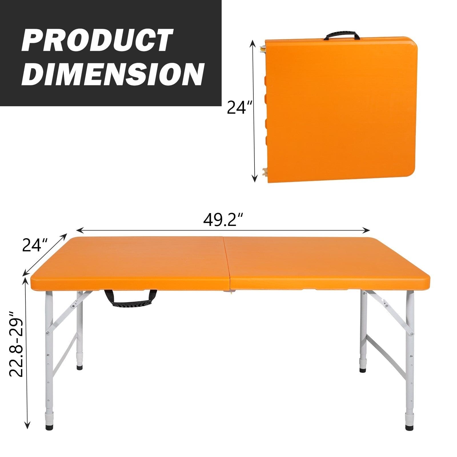 4ft Orange Portable Folding Table Indoor&Outdoor Maximum Weight 135KG Foldable Table for Camping