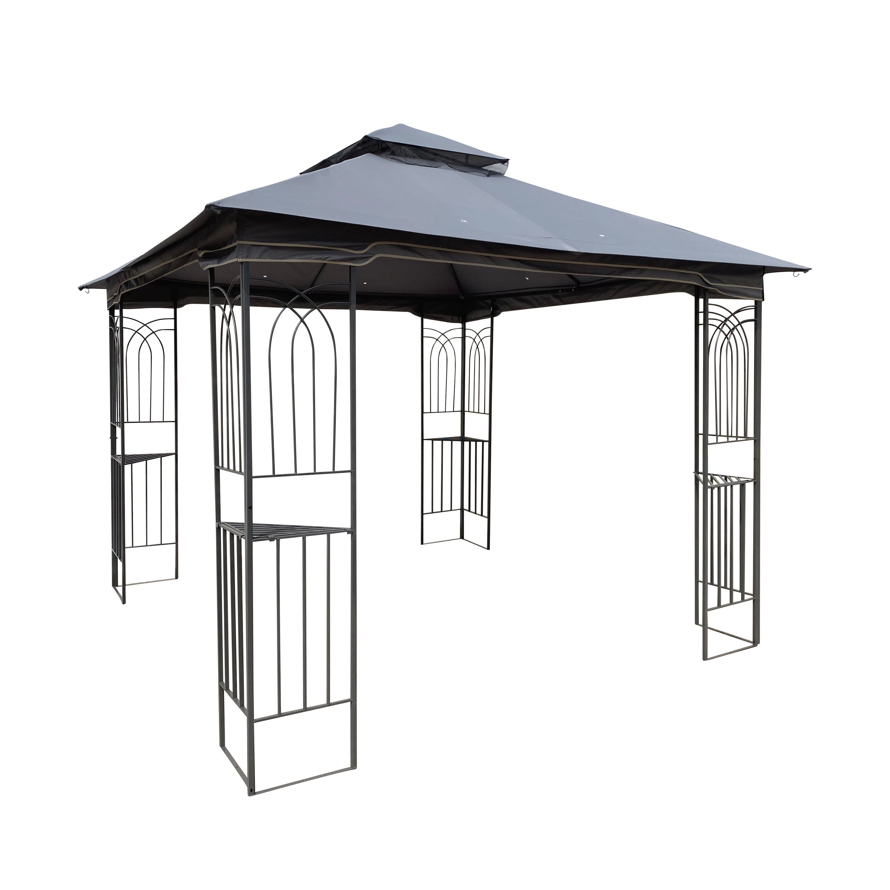 10x10 Outdoor Patio Gazebo Canopy Tent With Ventilated Double Roof And Mosquito net(Detachable Mesh Screen On All Sides),Suitable for Lawn, Garden, Backyard and Deck,Gray Top