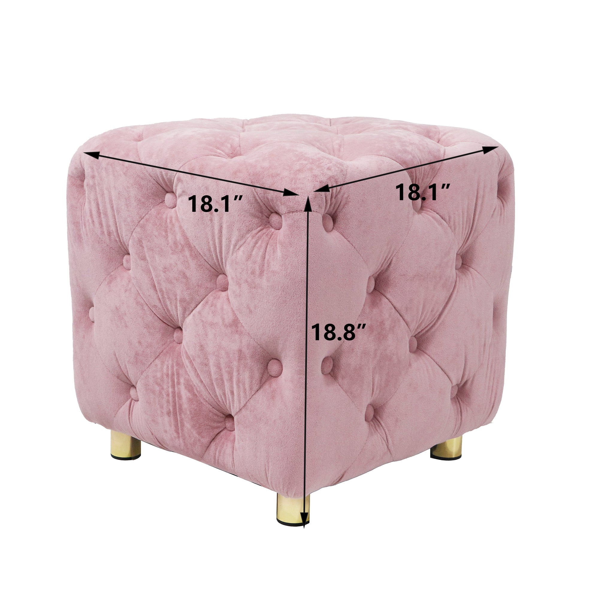 Pink Modern Velvet Upholstered Ottoman, Exquisite Small End Table, Soft Foot Stool,Dressing Makeup Chair, Comfortable Seat for Living Room, Bedroom, Entrance