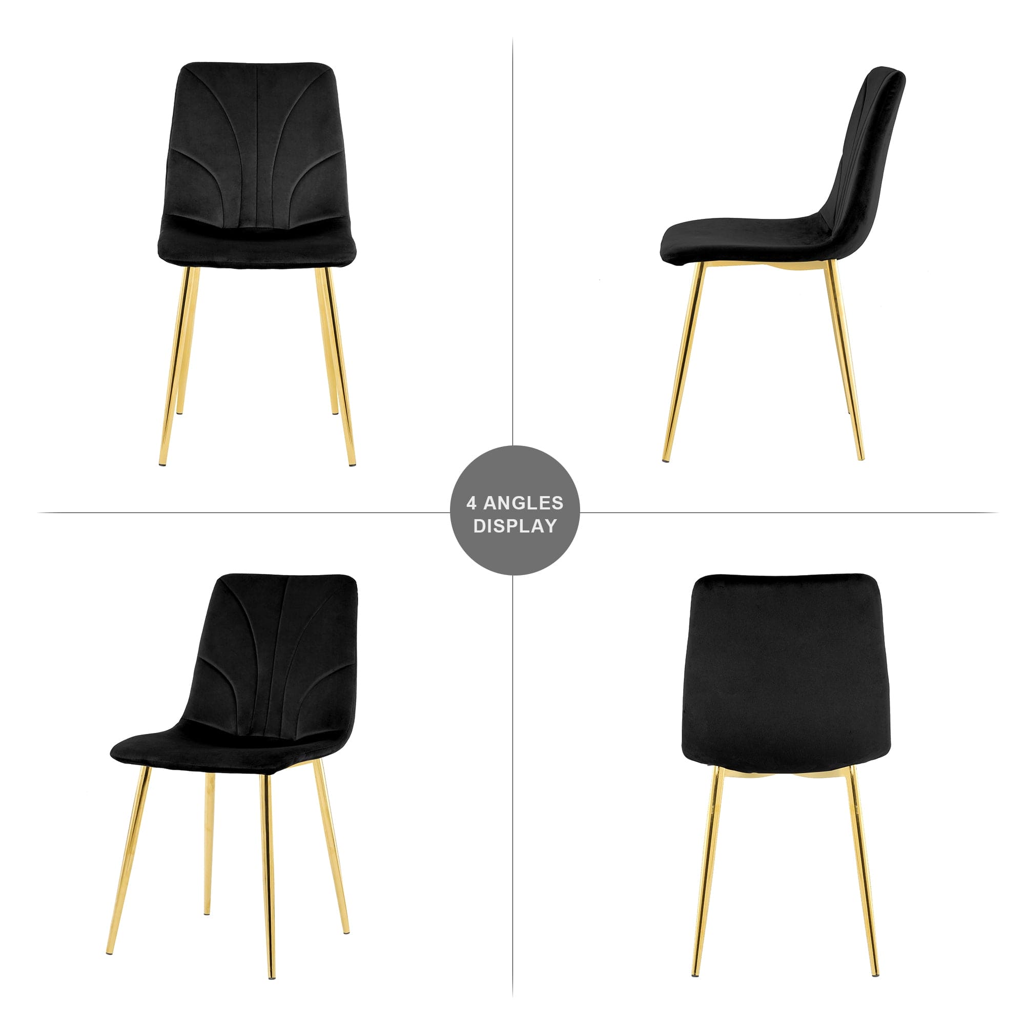 Modern simple light luxury dining black chair home bedroom stool back dressing chair student desk chair gold metal legs(set of 4)