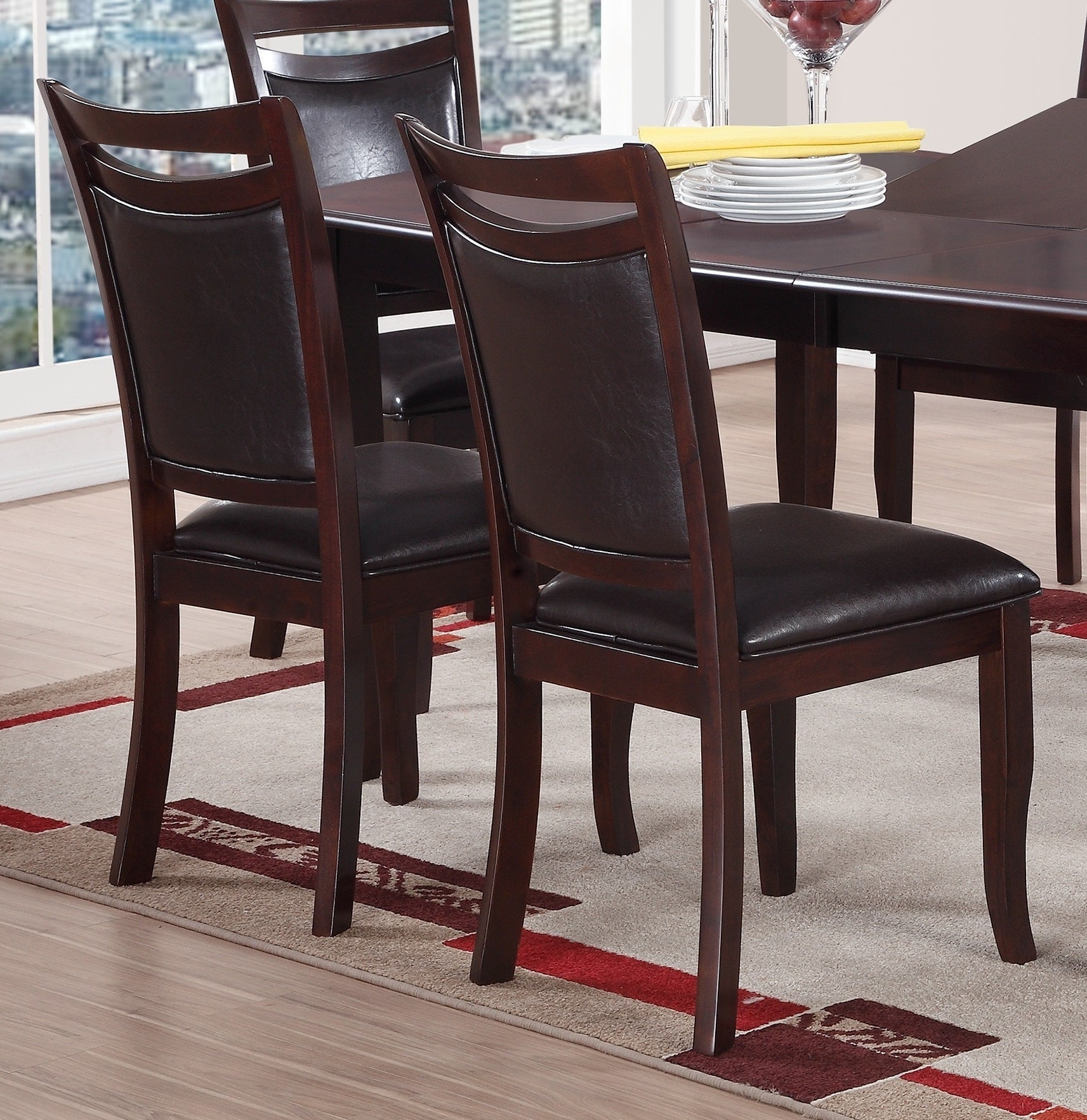 Dining Room Furniture Dark Brown Dining Table w Butterfly Leaf 6x Side Chairs Wooden Top 7pc Set Rectangular Table Contemporary