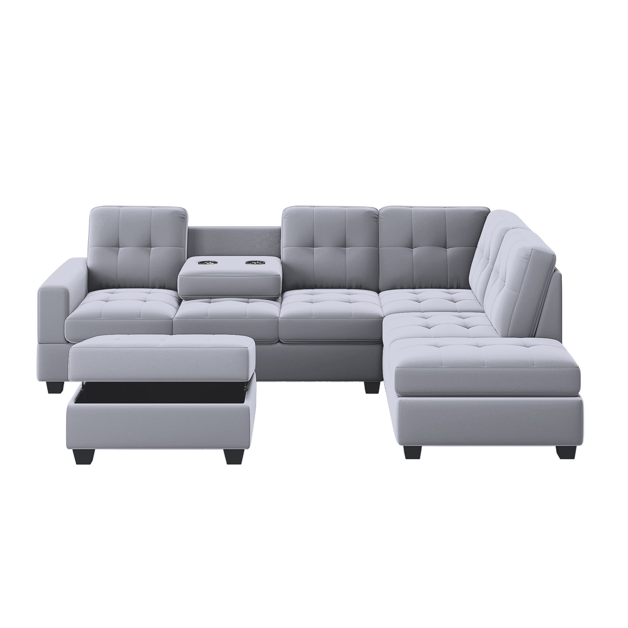 Orisfur. Sectional Sofa with Reversible Chaise Lounge, L-Shaped Couch with Storage Ottoman and Cup Holders