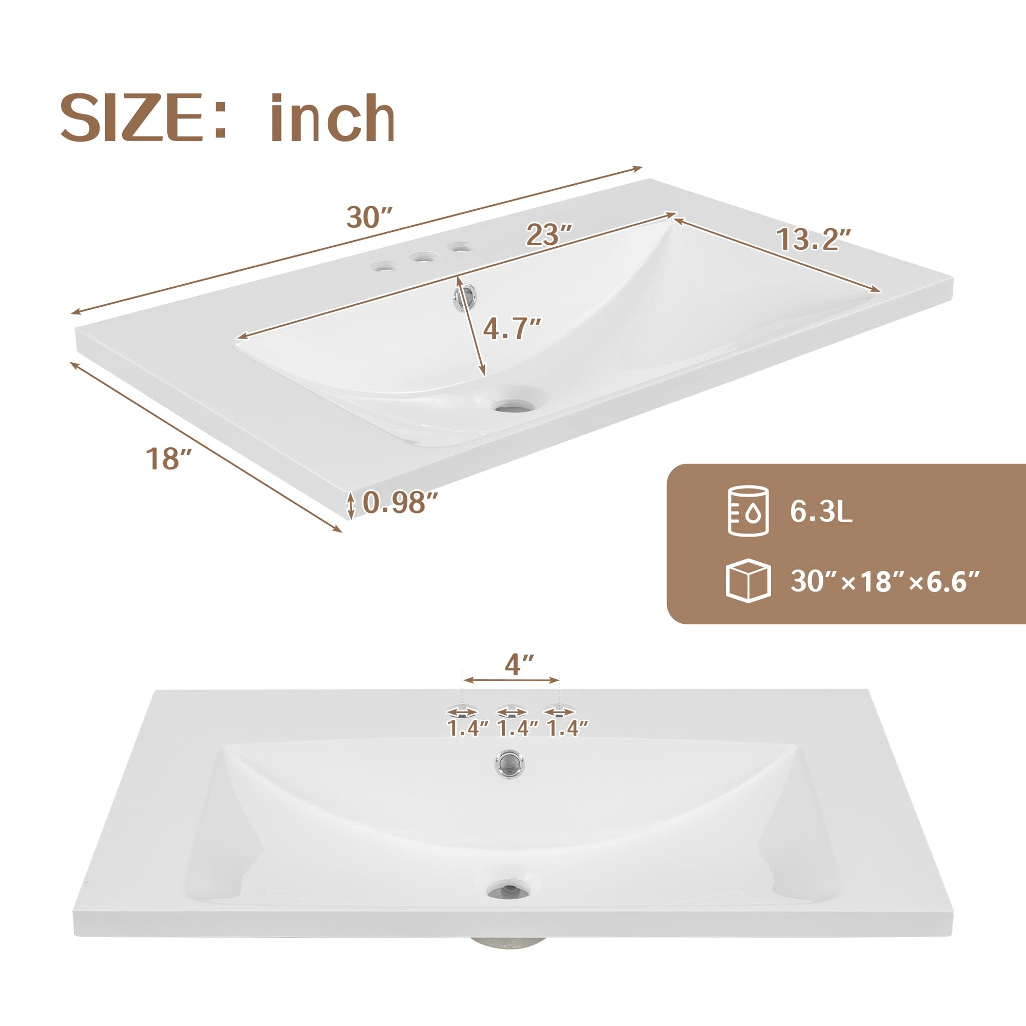 30" Bathroom Vanity with Ceramic Sink Top, Vanity Cabinet with Multi-Functional Drawer, Solid Wood Legs, White