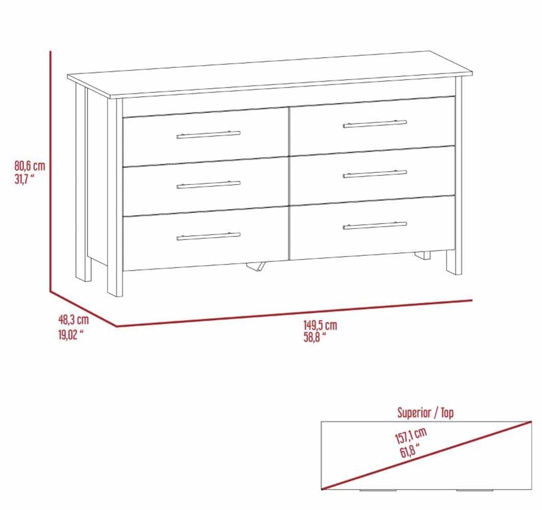 Southington 6-Drawer Rectangle Dresser Light Oak and White