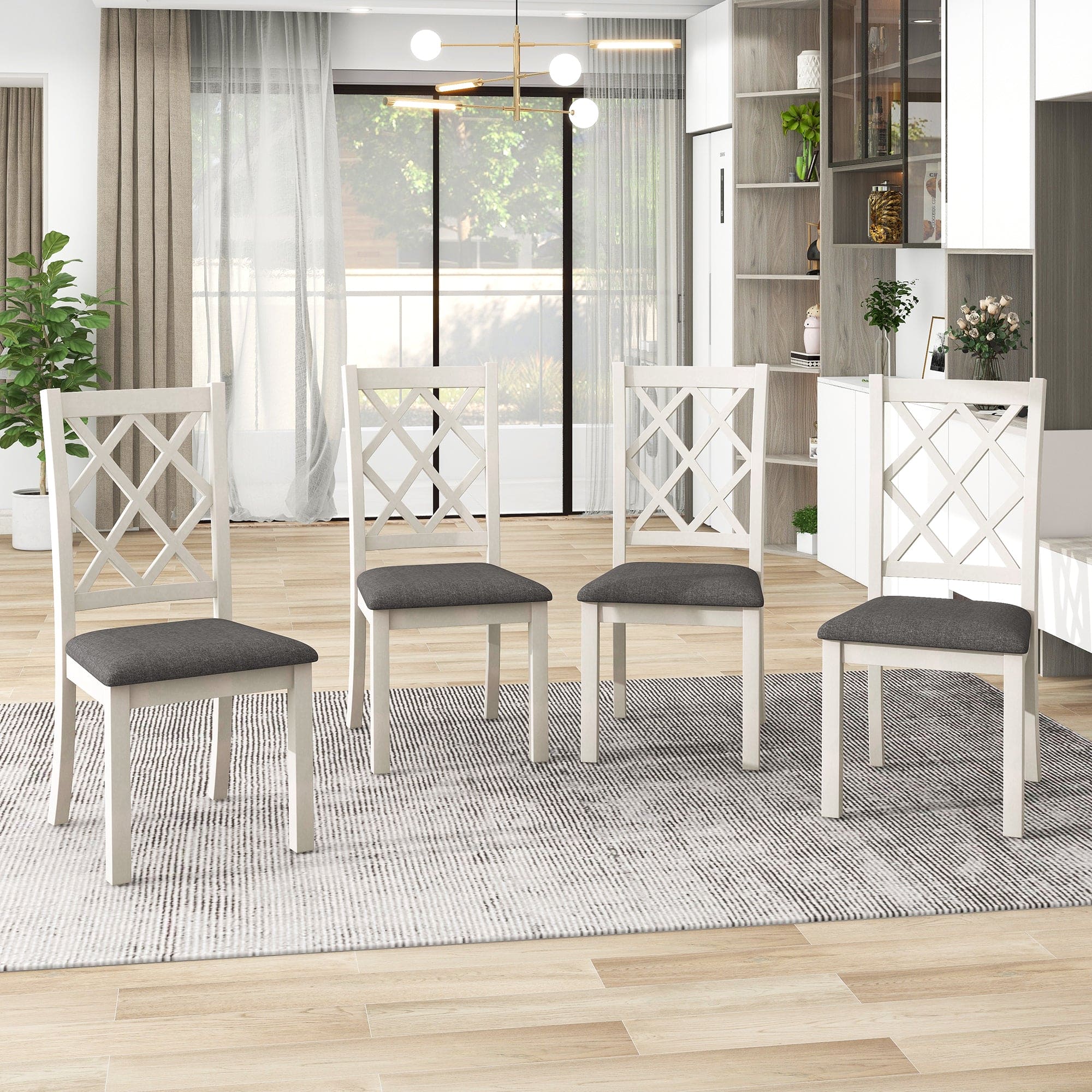 TOPMAX Mid-Century Solid Wood 5-Piece Round Dining Table Set, Kitchen Table Set with Upholstered Chairs for Small Places, Brown Table+Gray Chair