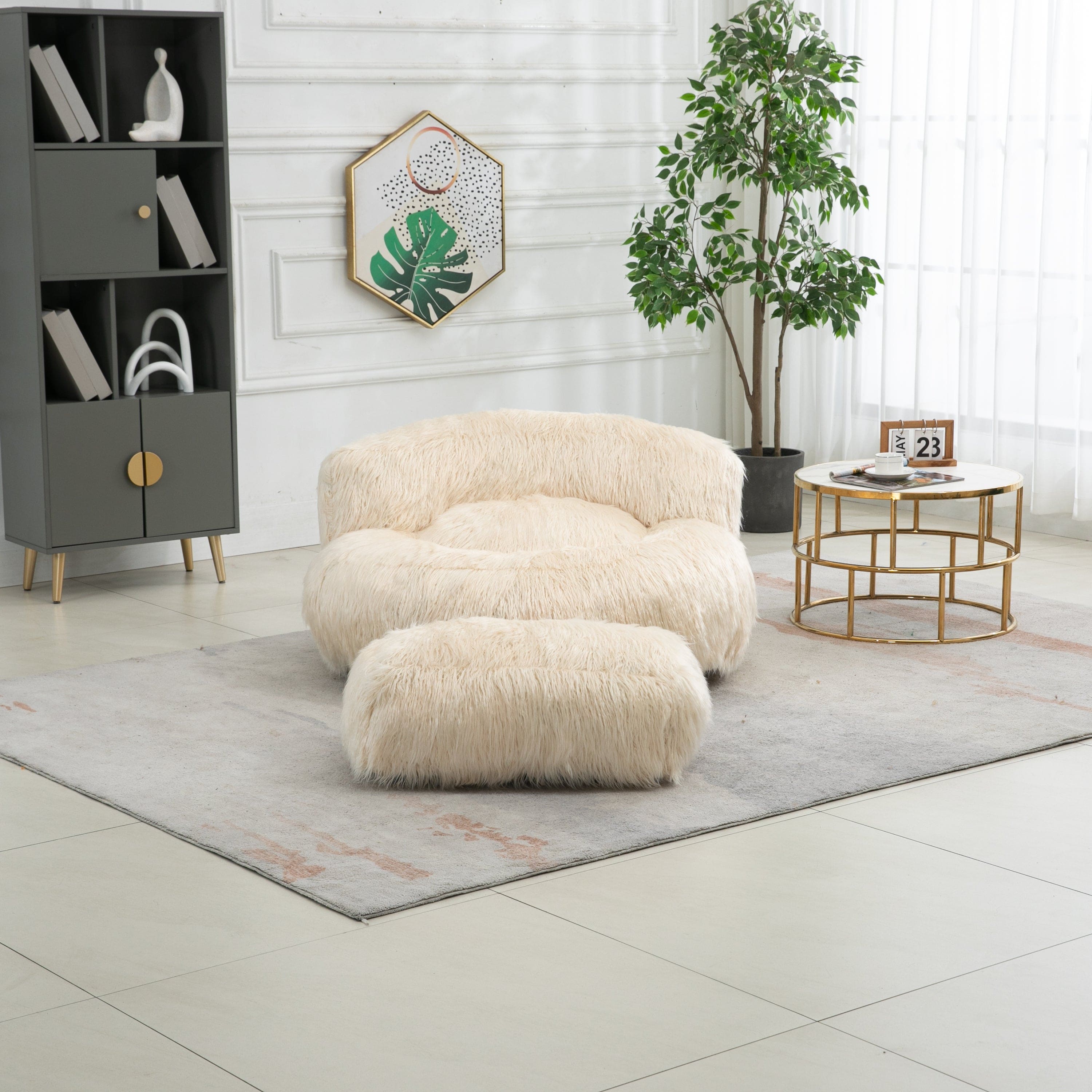 COOLMORE Bean Bag Chair Faux fur Lazy Sofa /Footstool Durable Comfort Lounger High Back Bean Bag Chair Couch for Adults and Kids, Indoor