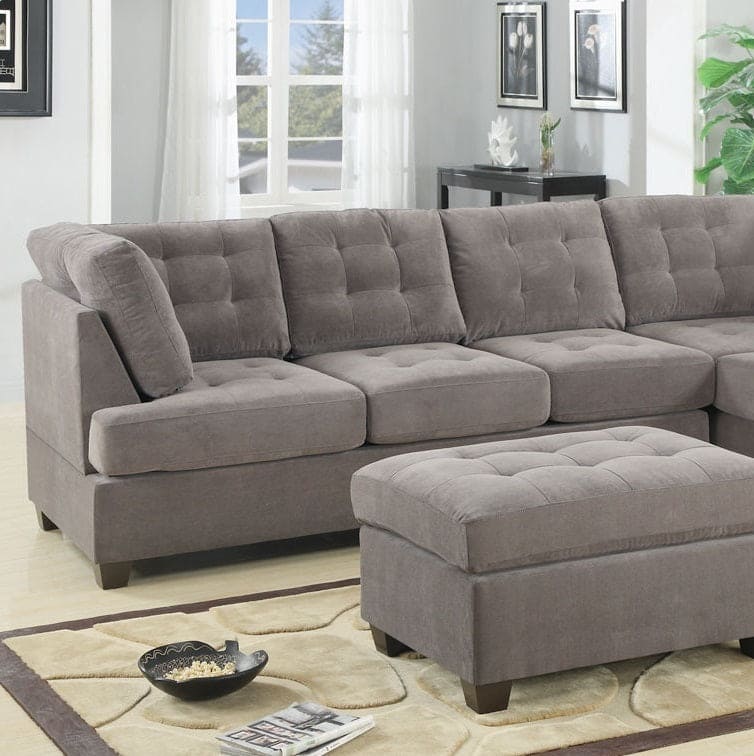 Living Room Sectional Waffle Suede Charcoal Color Sectional Sofa w Pillows Couch Tufted Cushion  Contemporary (NO OTTOMAN)