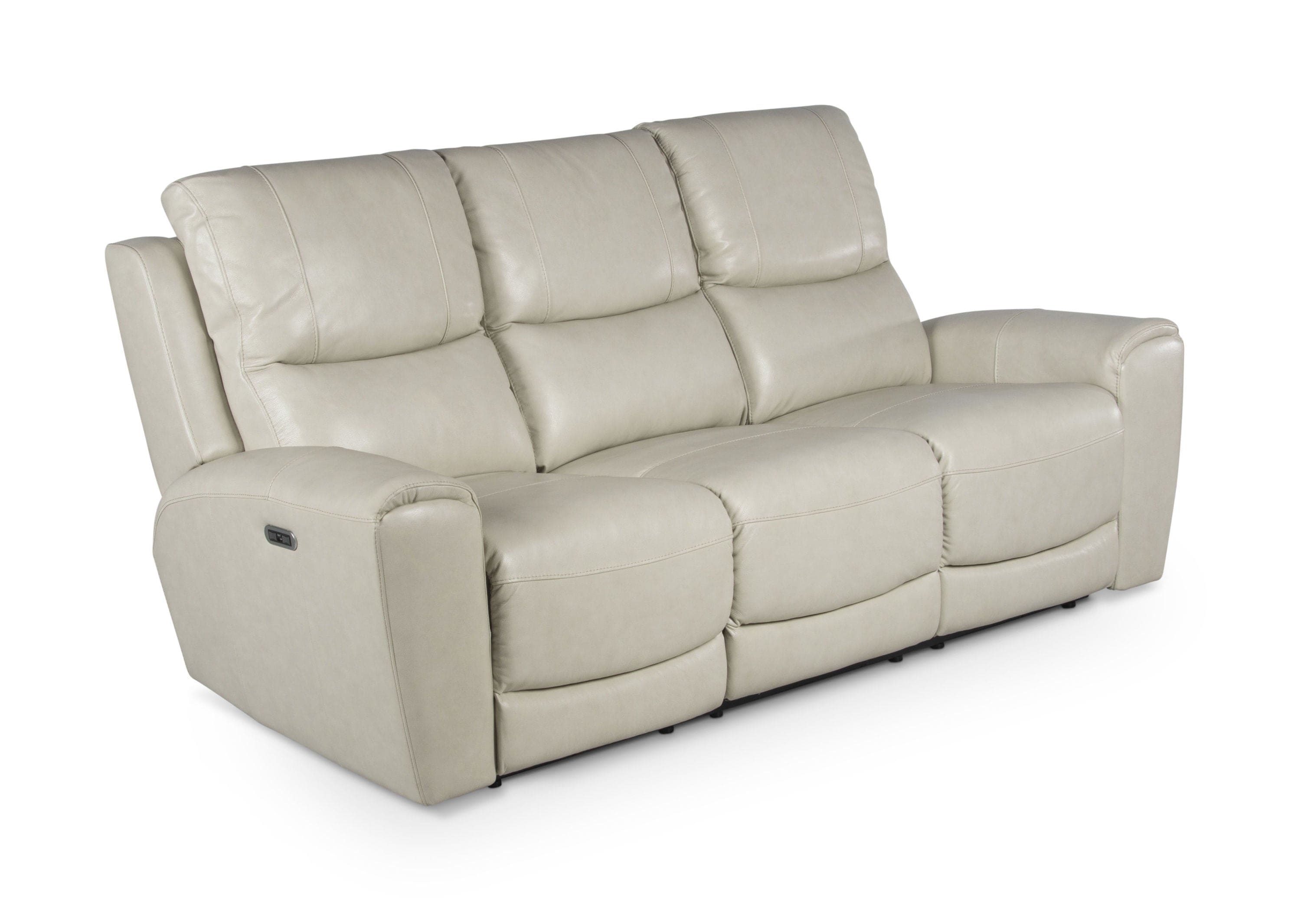 Contemporary Leather Collection - Power Leg Rest, Articulating Headrest - USB Charging, Home Button - Ivory Dual Reclining Sofa, Stylish and Convenient