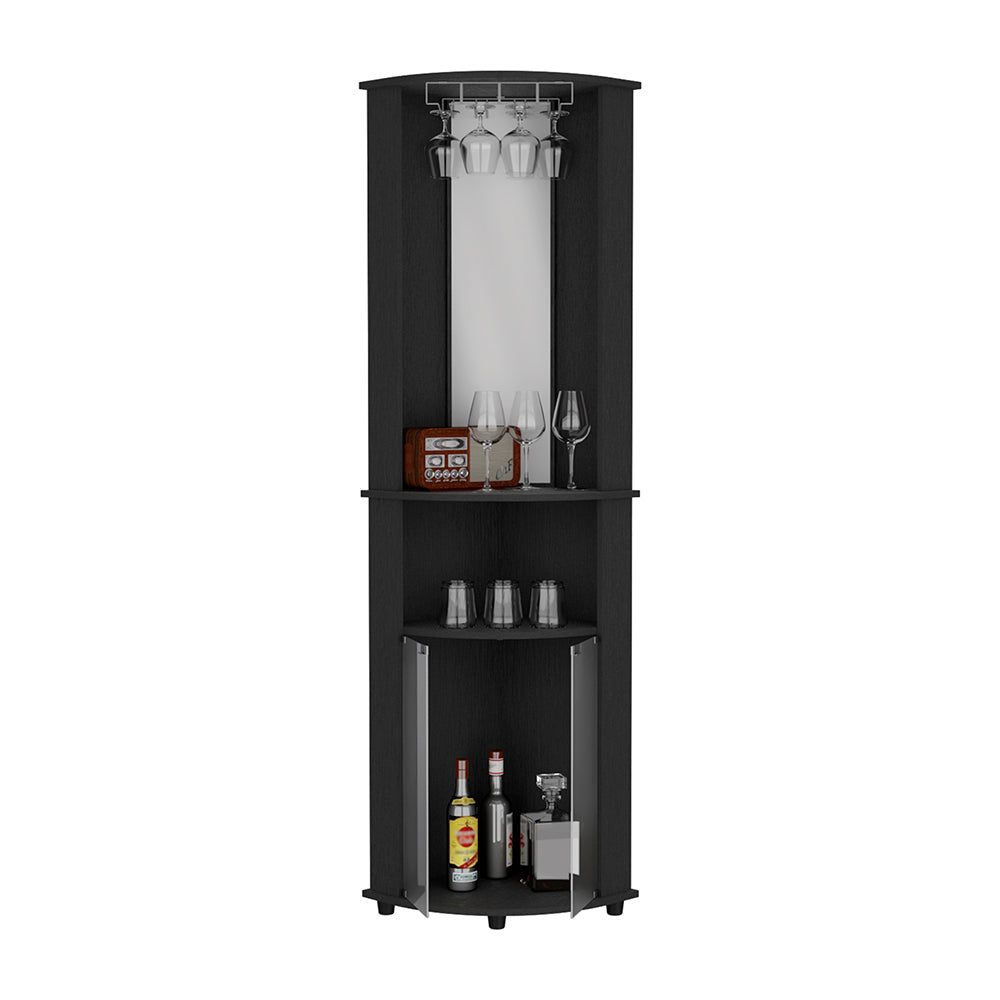 Corner Bar Cabinet Rialto, Three Shelves, Black Wengue Finish