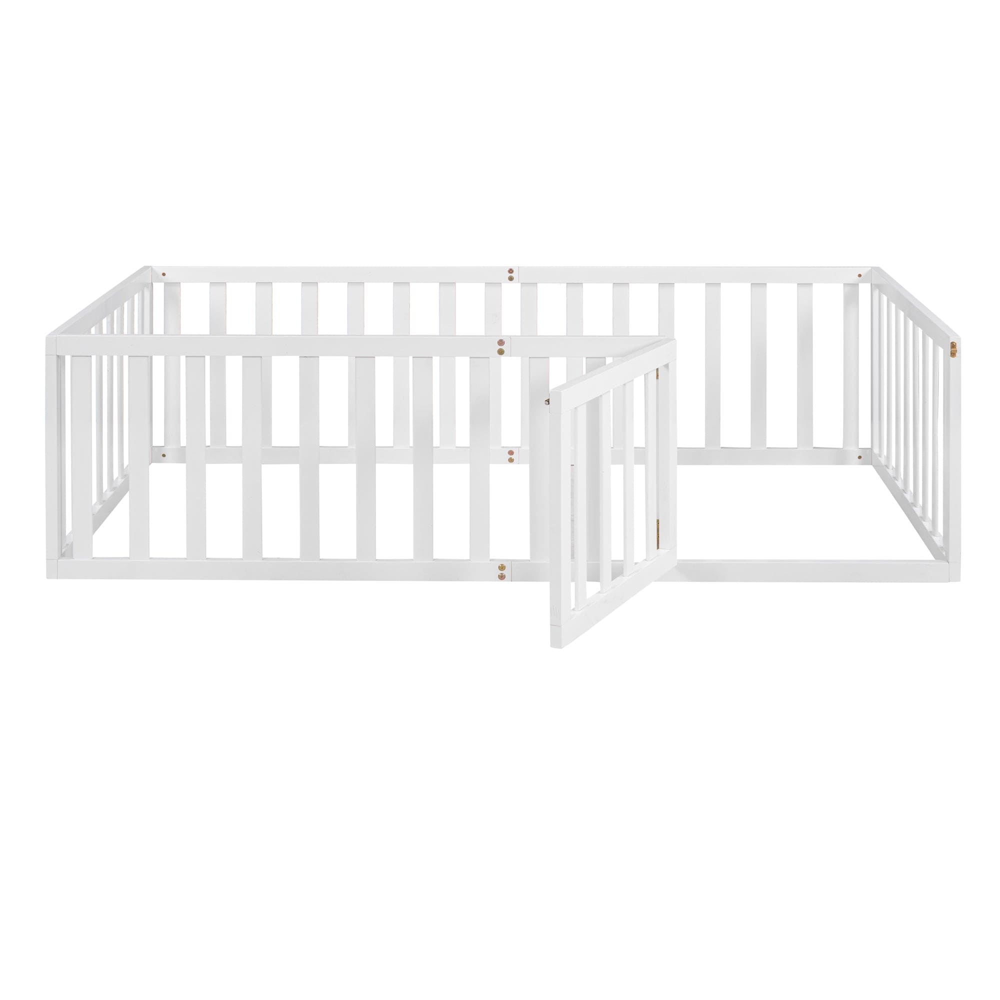 Twin Size Wood Floor Bed Frame with Fence and Door, White(OLD SKU :WF289661AAK)