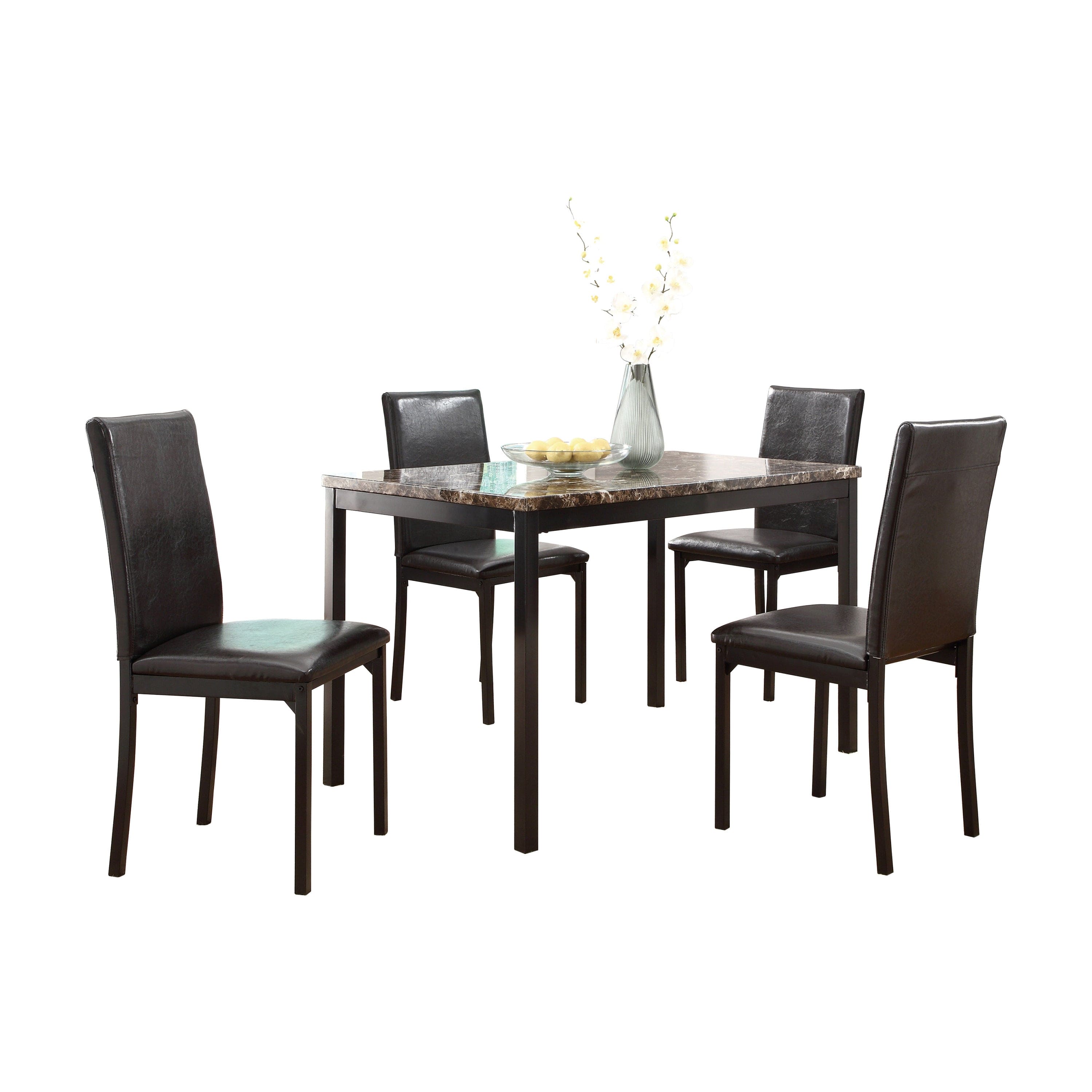 Simple Style Dining Table 1pc Brown Faux Marble Table Top Black Metal Finish Frame Transitional Dining Furniture