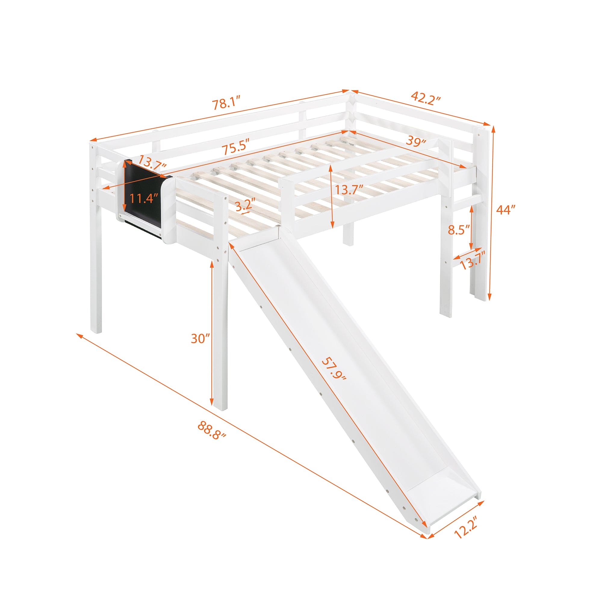 Twin size Loft Bed Wood Bed with Slide, Stair and Chalkboard,White(OLD SKU :WF282115AAK)