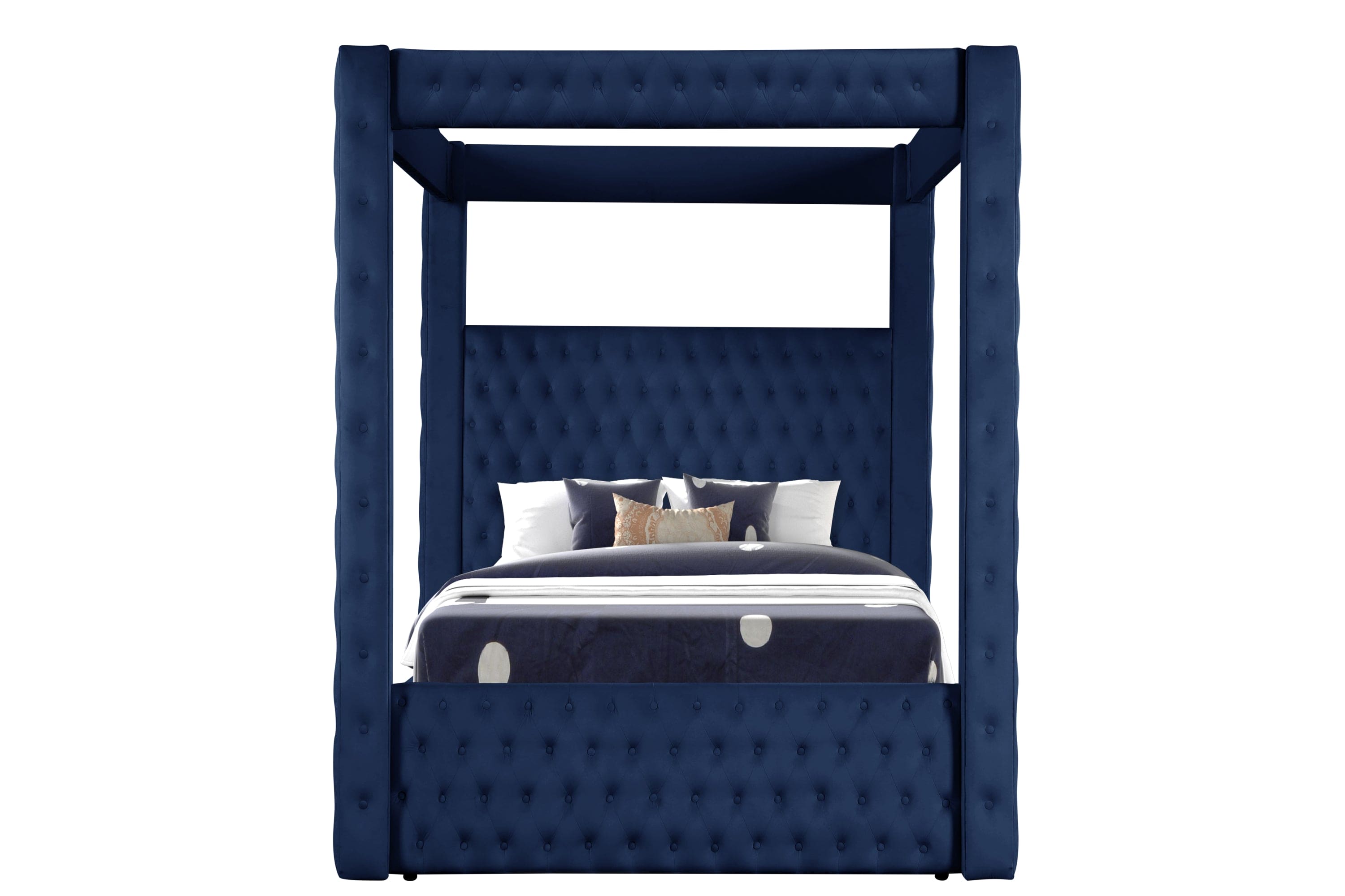 Monica luxurious Four-Poster King Bed Made with Wood in Navy