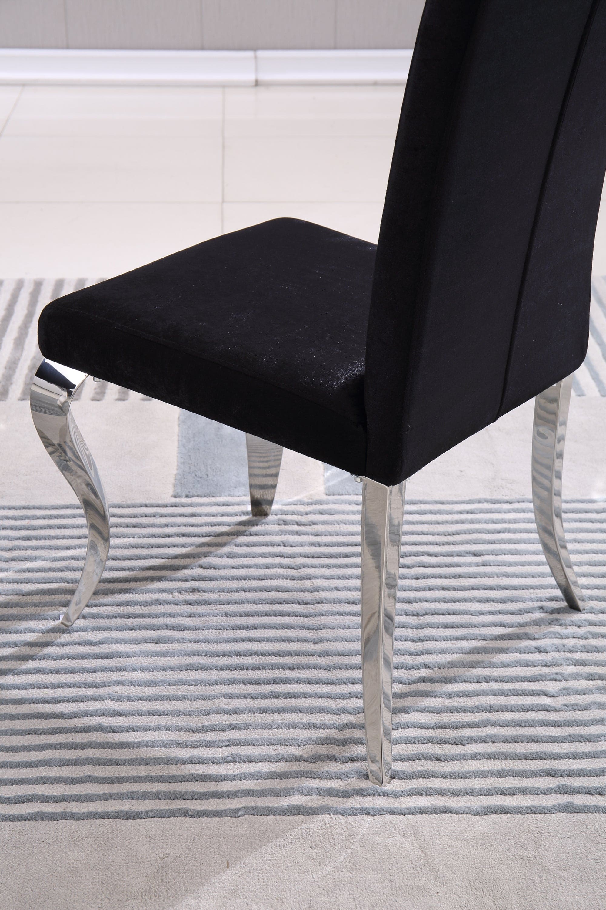 Modern Velvet Dining Chairs Set of 2, Upholstered Accent Armless Chairs with Stripe Backrest