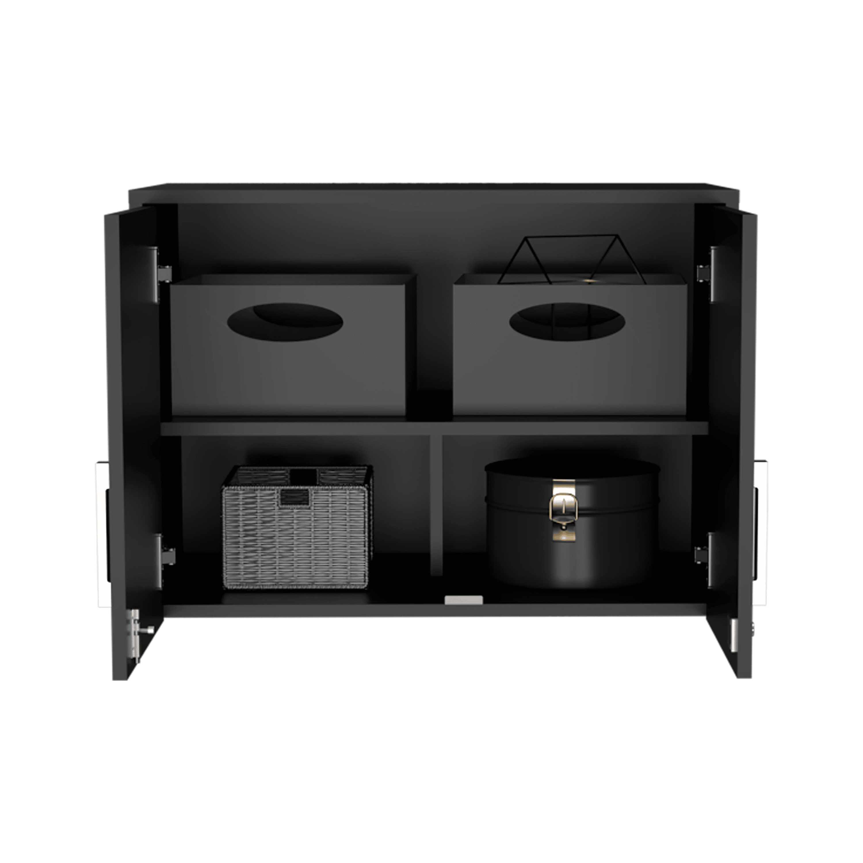 Wall Storage Cabinet Lions, 3 Shelves, Double Door, Black Wengue Finish