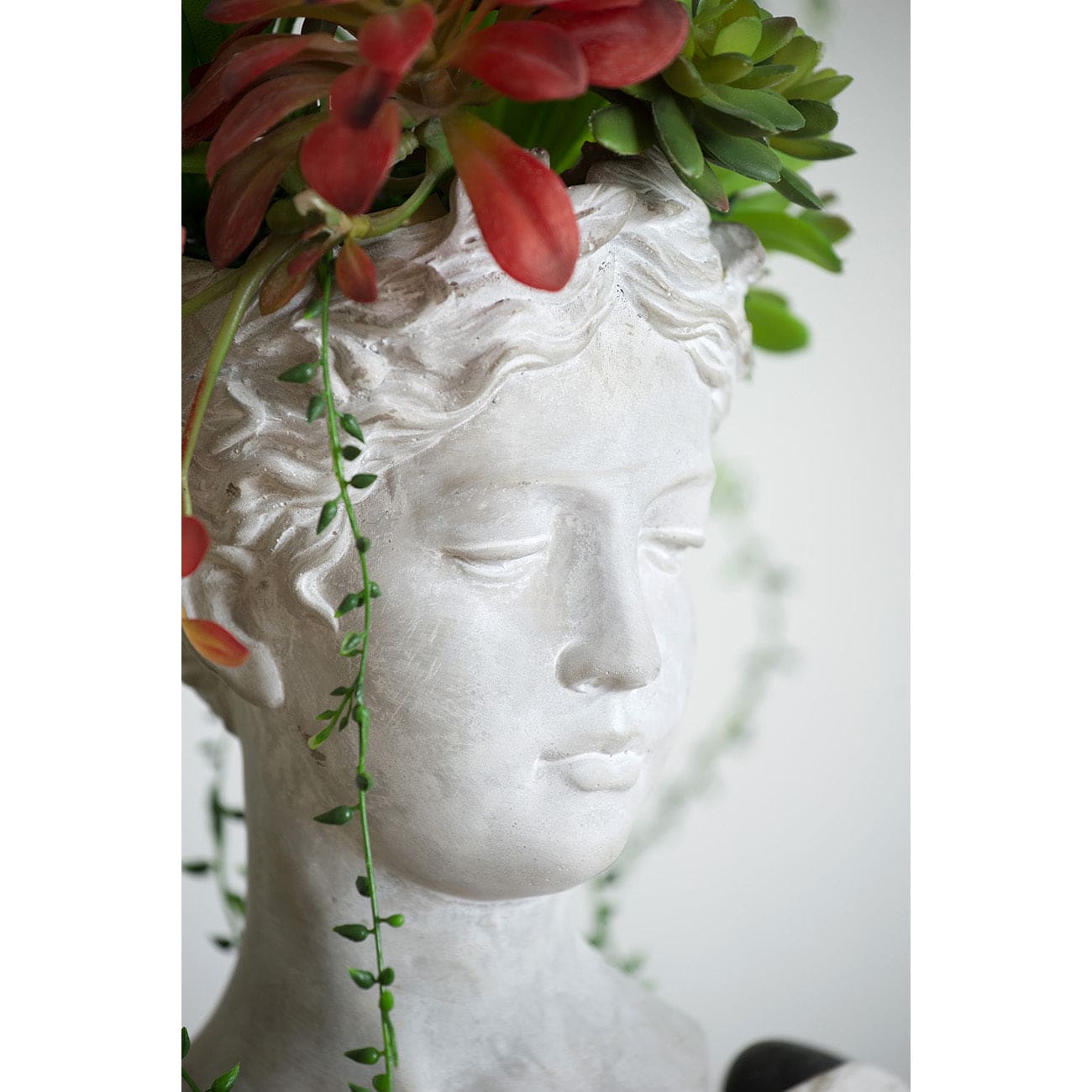 Greek Style Cement Head Planter - Indoor Outdoor Home Garden Decor, D7" x 11"