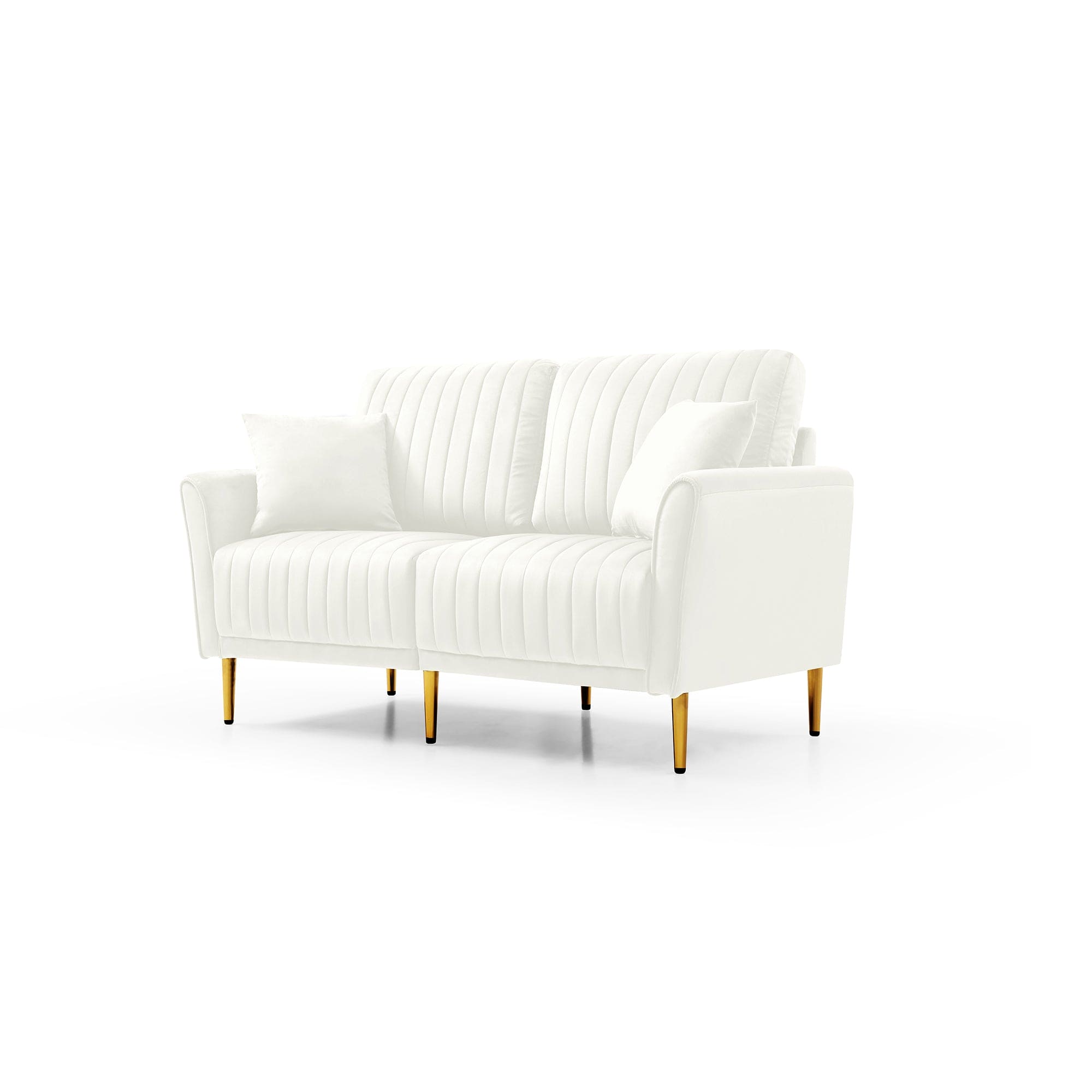 Modern Upholstered Sofa 3 Seater Couches and 2 Set of 2 Seater Couchses for Living Room Sectional Sofas w/throw Pillows and Gold Metal Legs, Cream Velvet