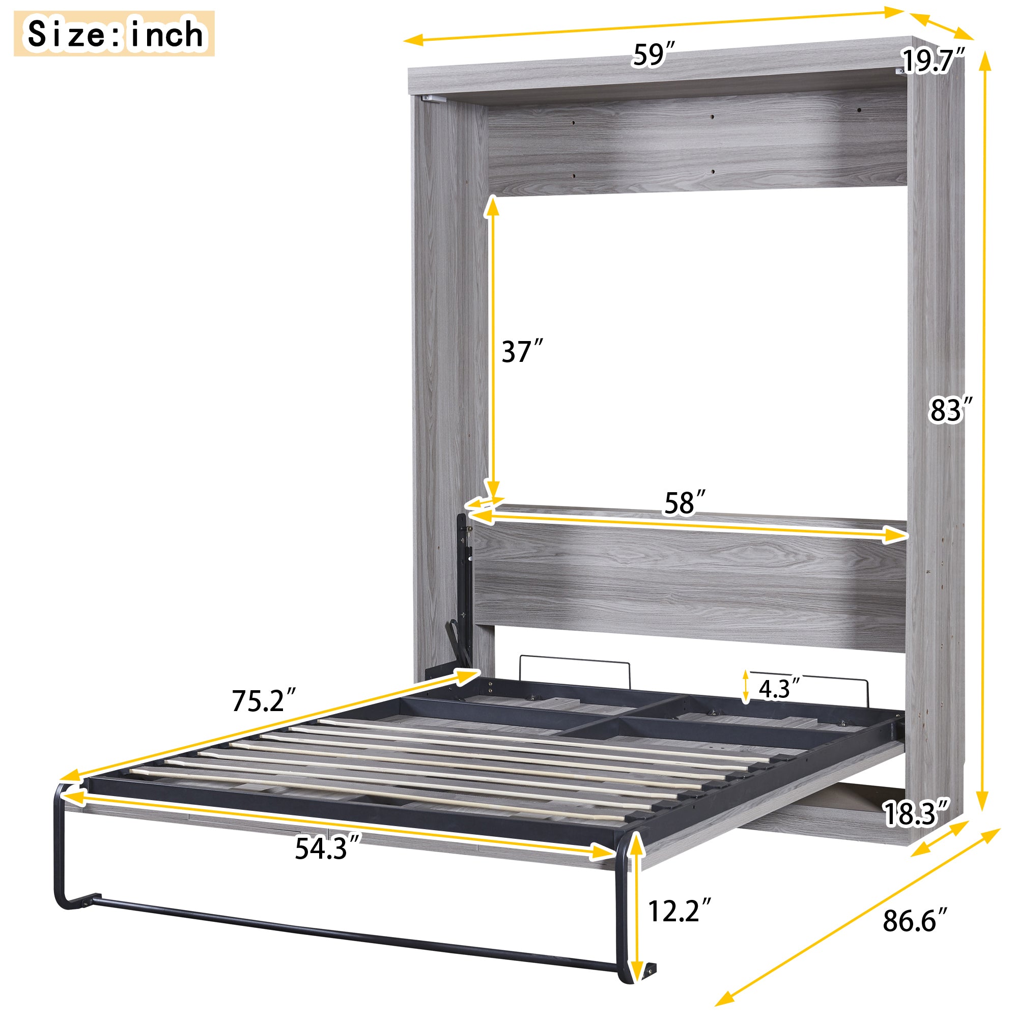 Full Size Murphy Bed, can be Folded into a Cabinet, Gray