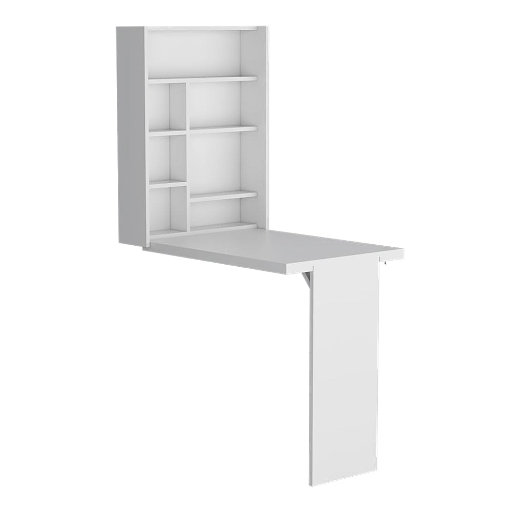 Foldable Table Tacoma, Seven Interior Shelves, White Finish