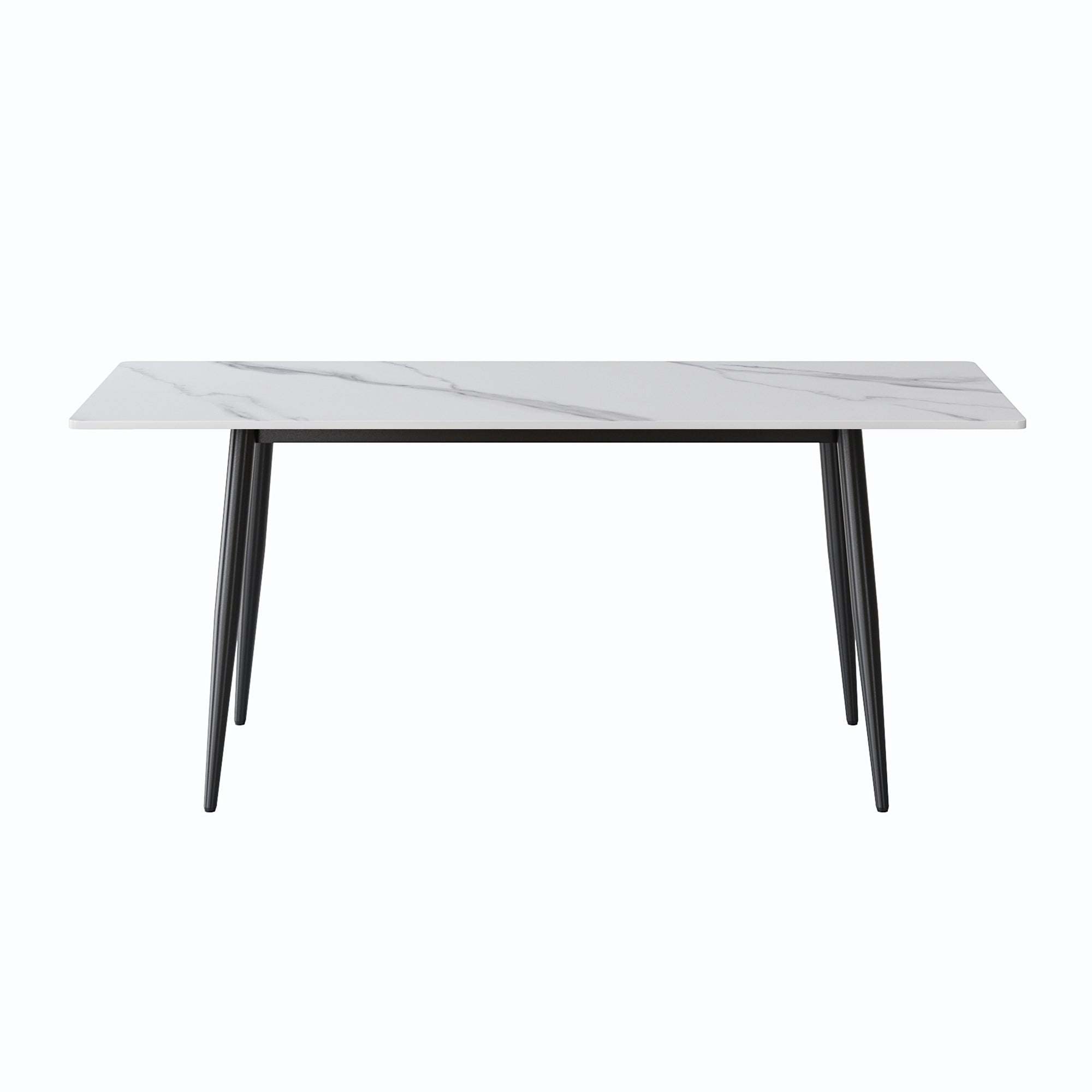 78.74" modern artificial stone white straight edge black metal leg dining table-can accommodate 8 people