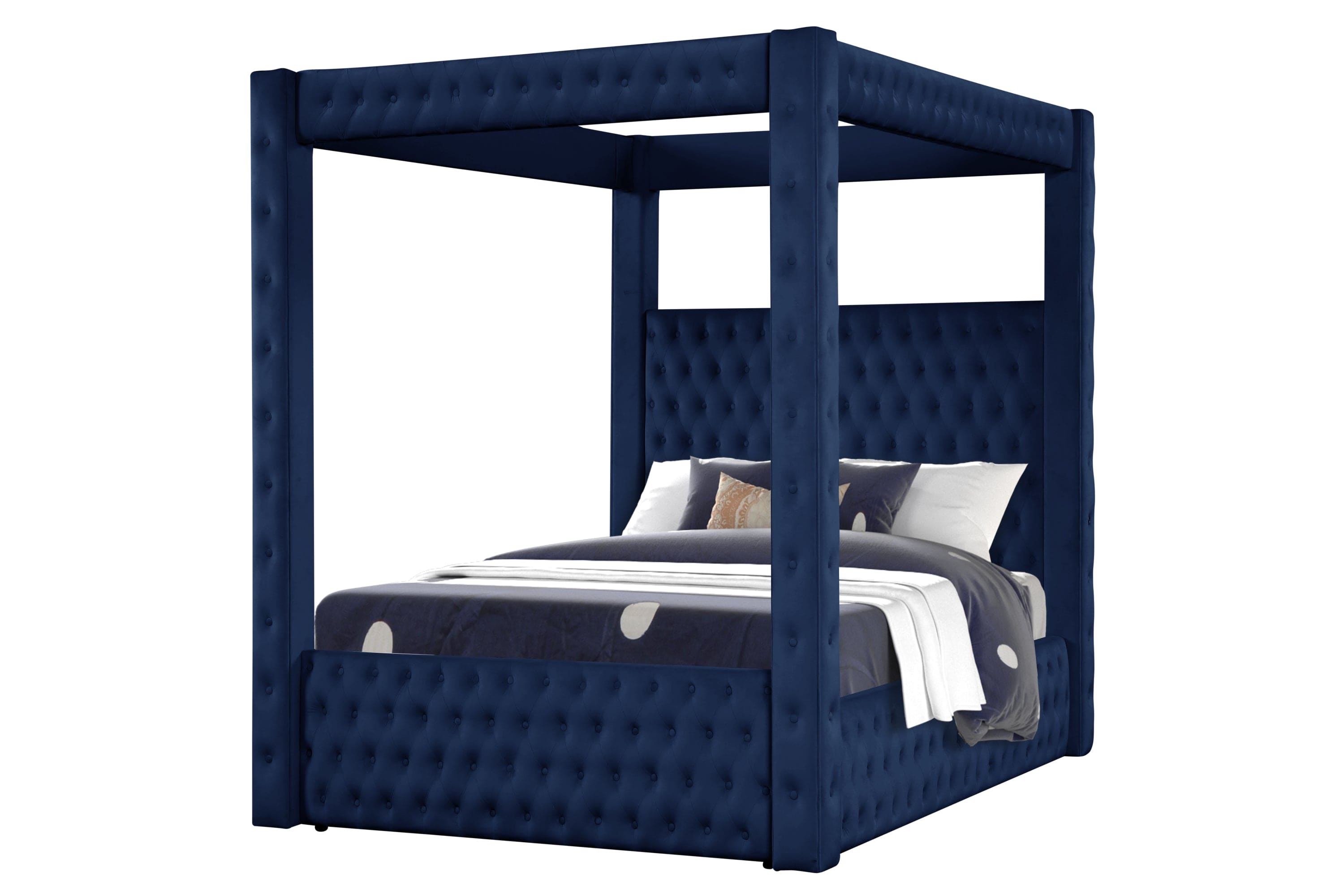 Monica luxurious Four-Poster King Bed Made with Wood in Navy