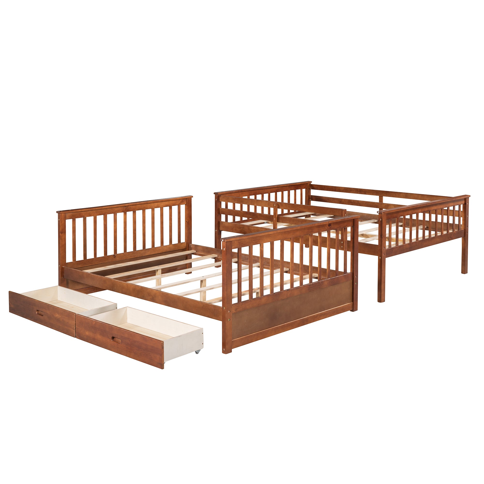 Full-Over-Full Bunk Bed with Ladders and Two Storage Drawers (Walnut)(OLD SKU:LT000365AAD)