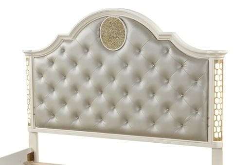 Jasmine Queen Size Tufted Upholstery & LED Bed made with Wood in Beige