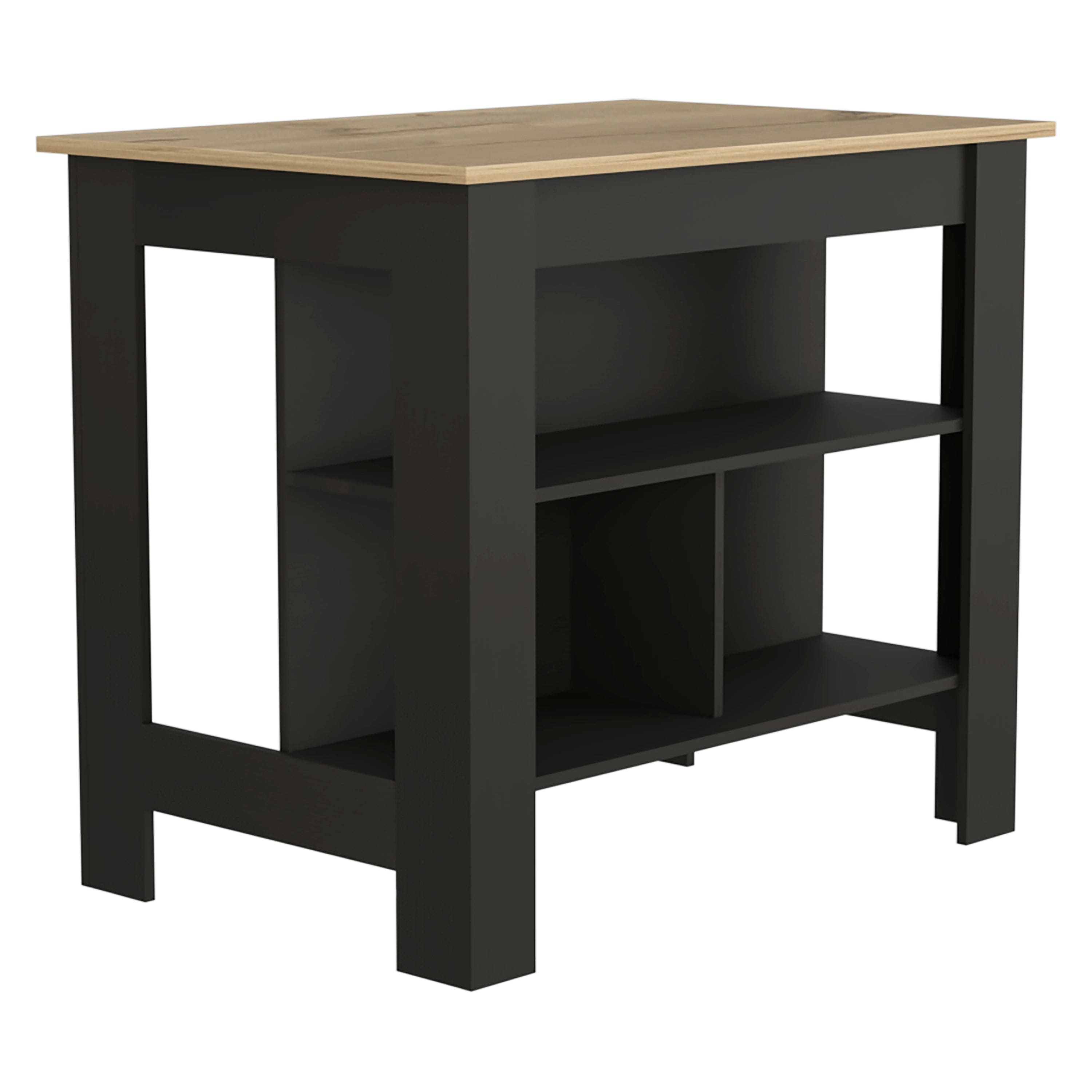 Kitchen Island Dozza, Three Shelves, Black Wengue / Light Oak Finish