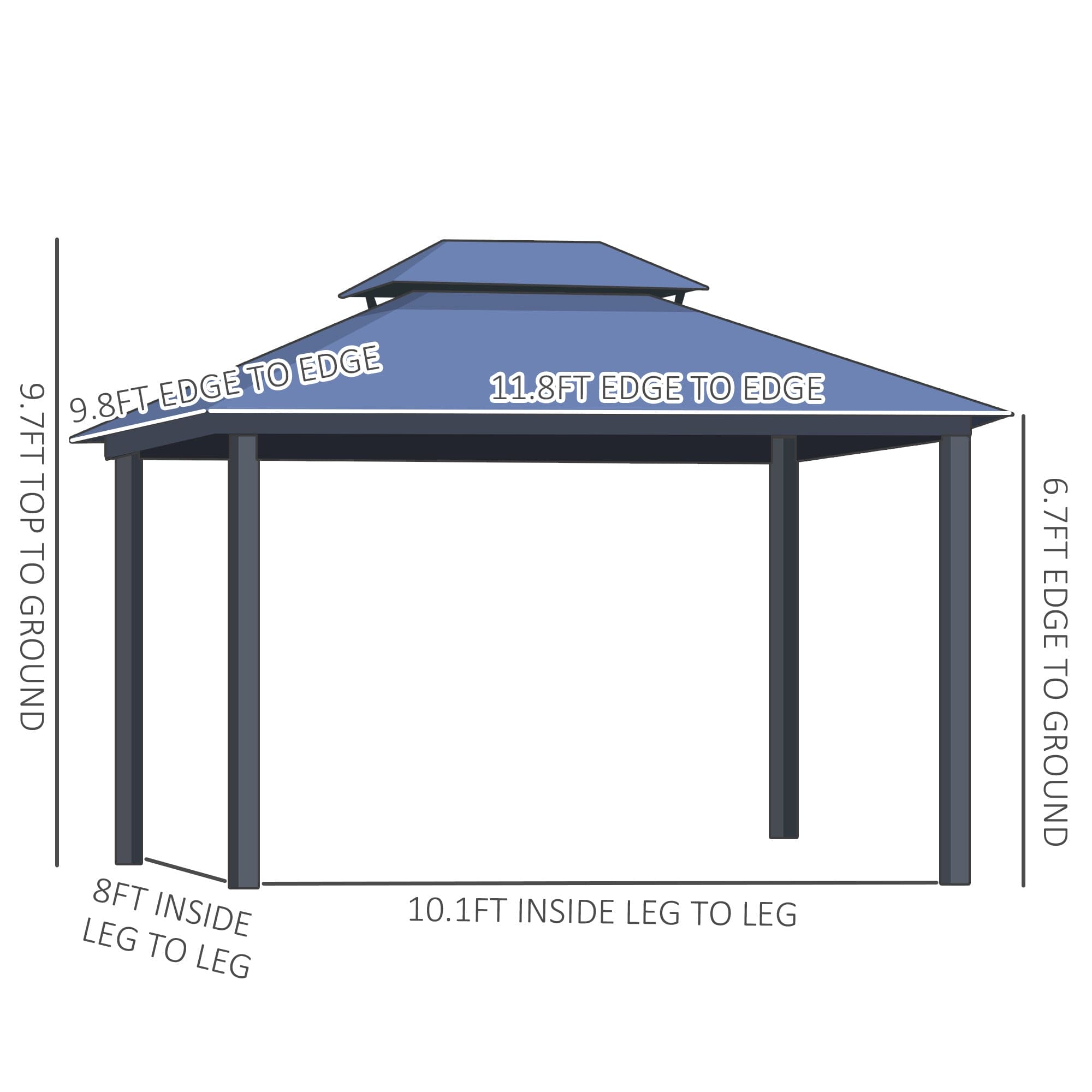 10' x 12' Hardtop Gazebo Canopy with Polycarbonate Double Roof, Aluminum Frame, Permanent Pavilion Outdoor Gazebo with Netting and Curtains for Patio, Garden, Backyard, Deck, Lawn, Gray