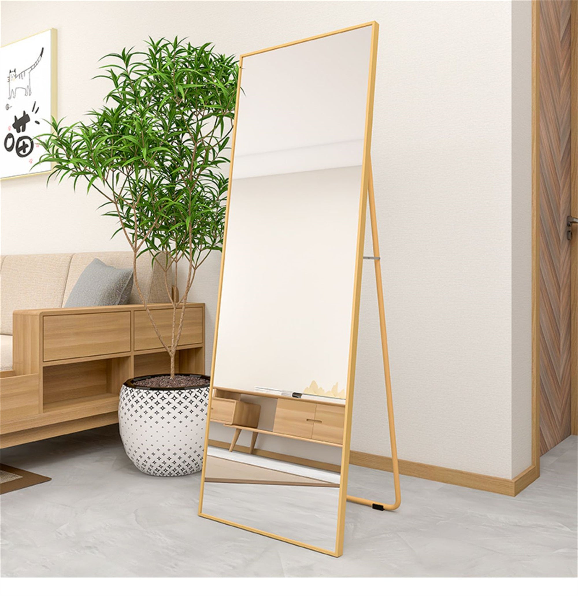 Wall-Mounted Alloy Frame Full Length Mirror, Golden