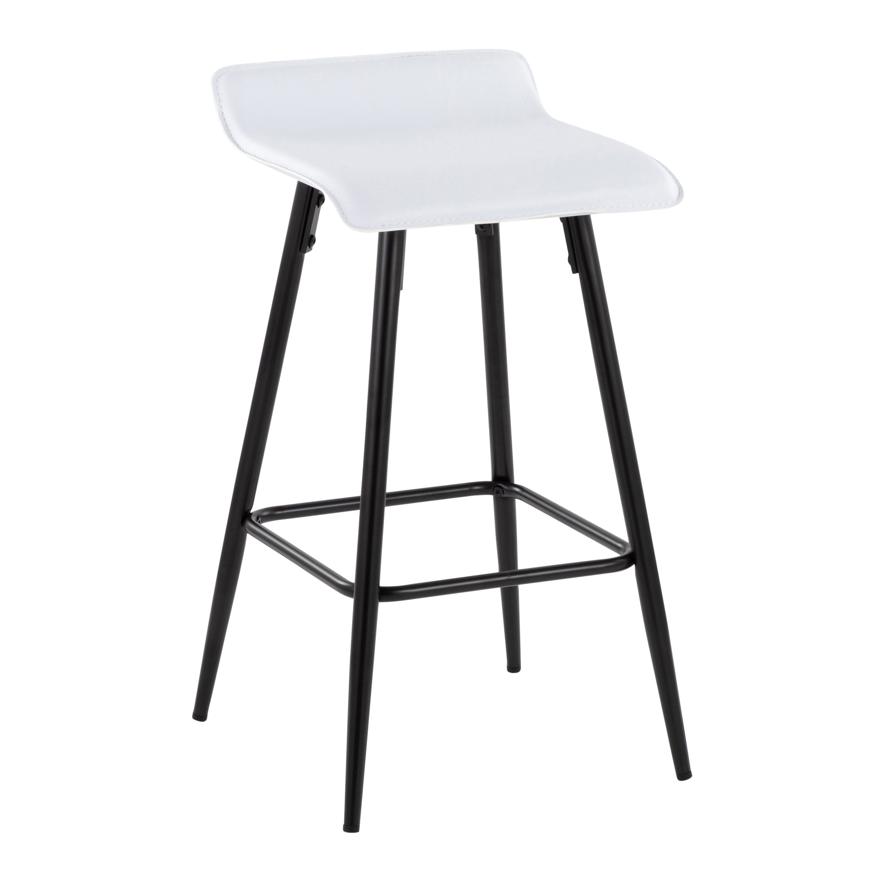 Ale 26" Contemporary Fixed Height Counter Stool in Black Steel and White Faux Leather by LumiSource - Set of 2