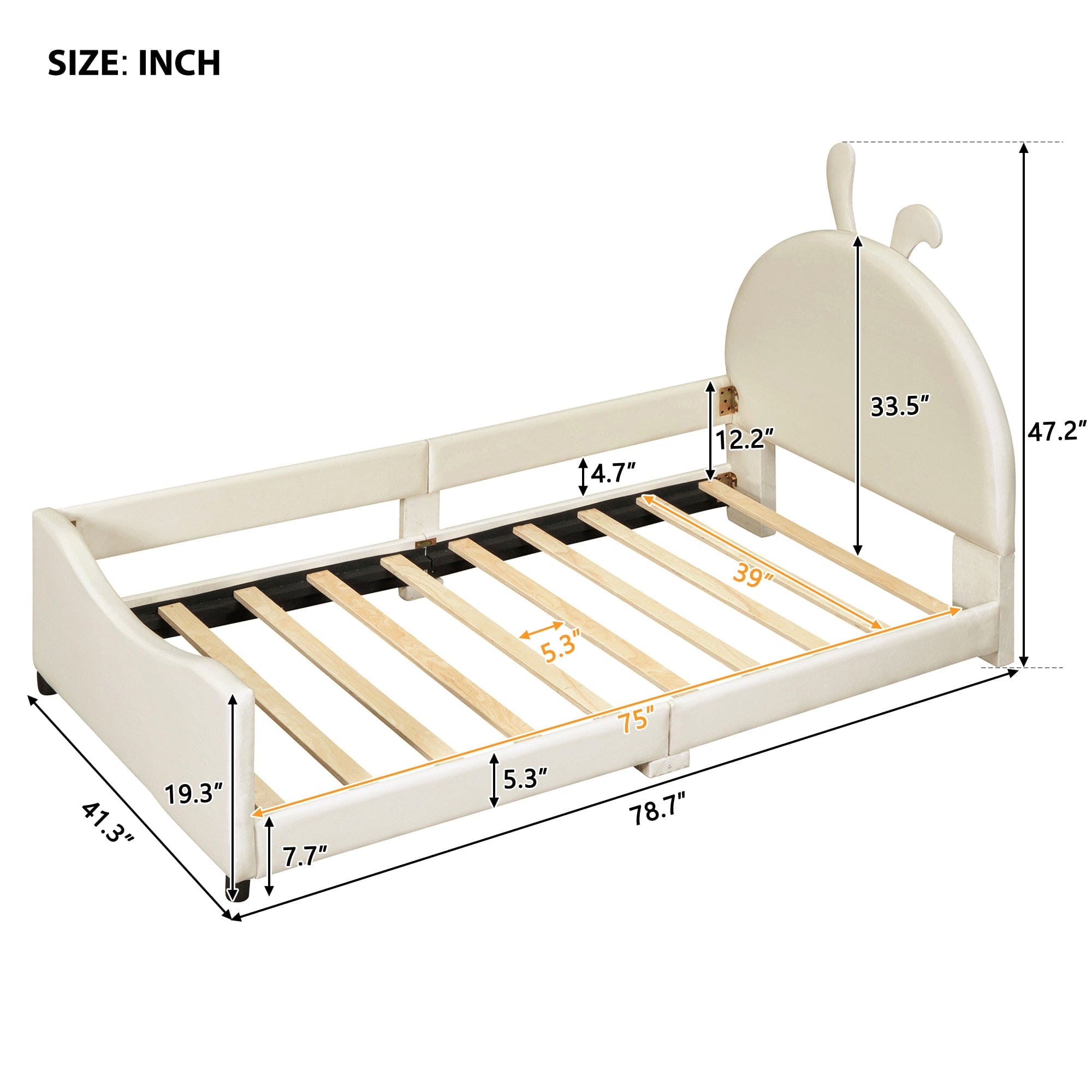 Twin Size Upholstered Daybed with Rabbit Ear Shaped Headboard, Beige