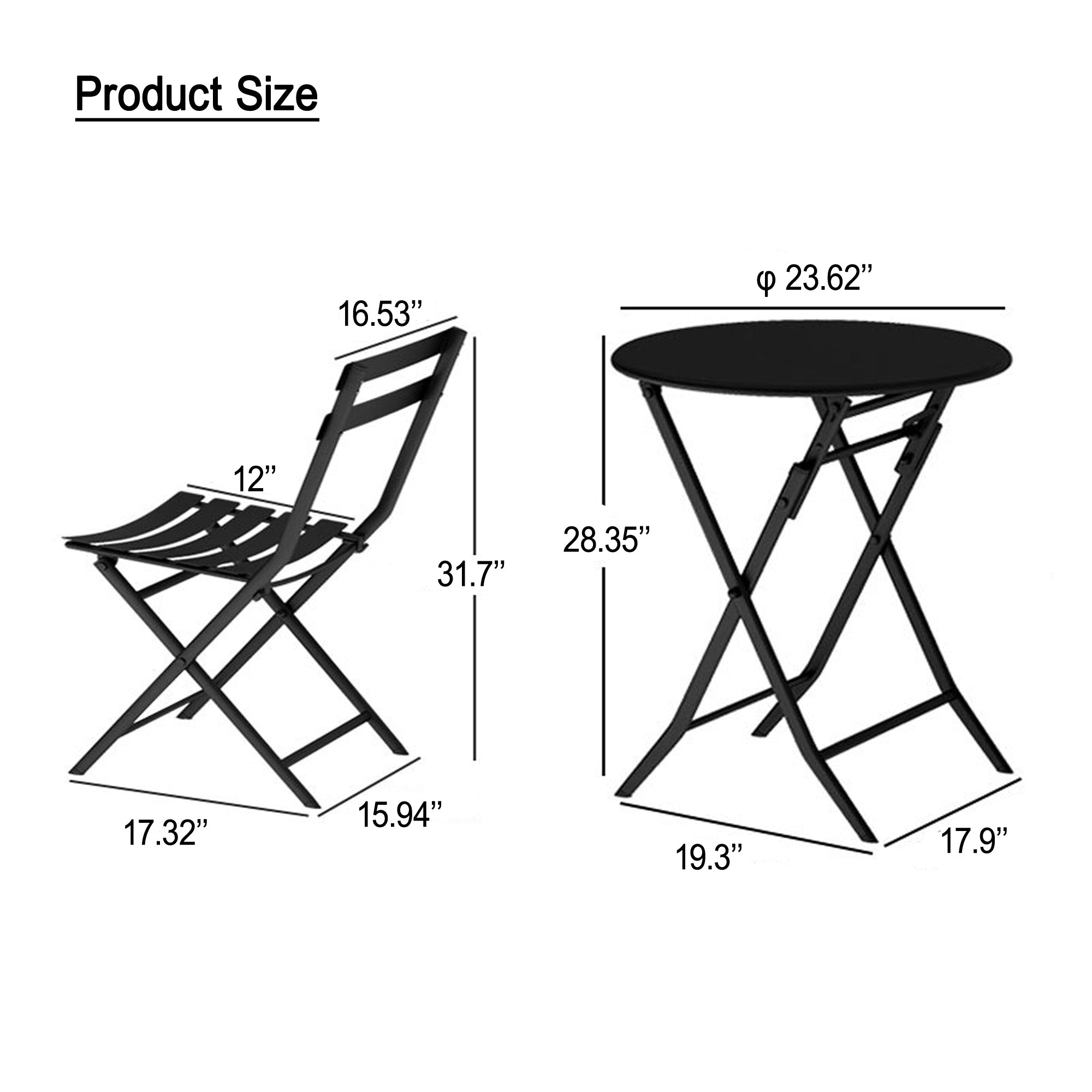 3 Piece Patio Bistro Set of Foldable Round Table and Chairs, Yellow