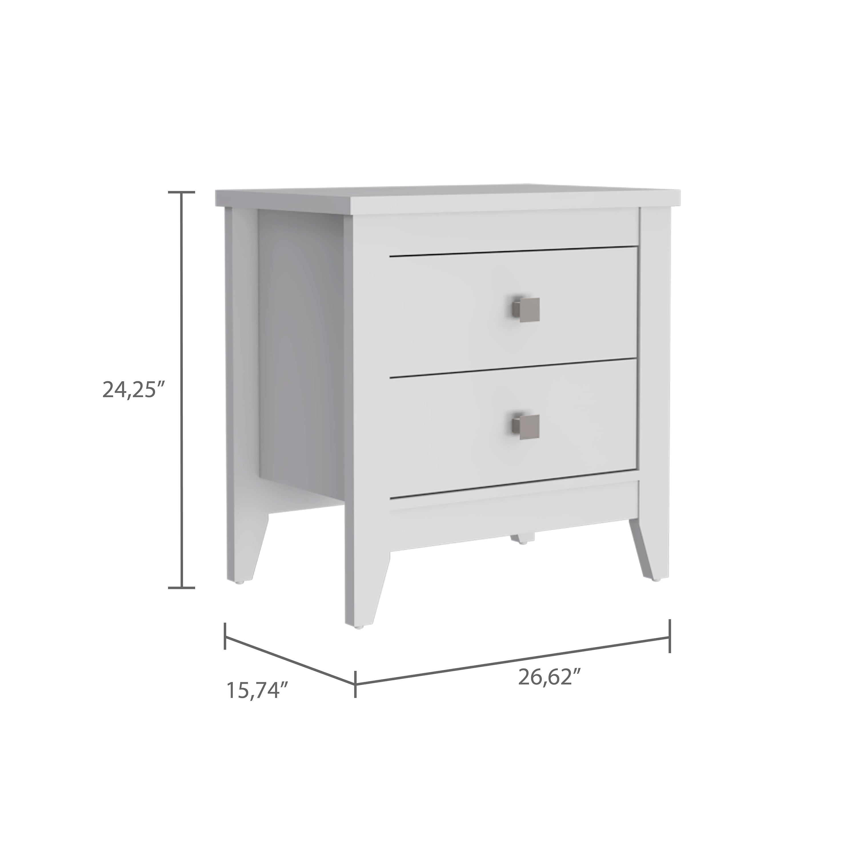 Nightstand More, Two Shelves, Four Legs, White Finish